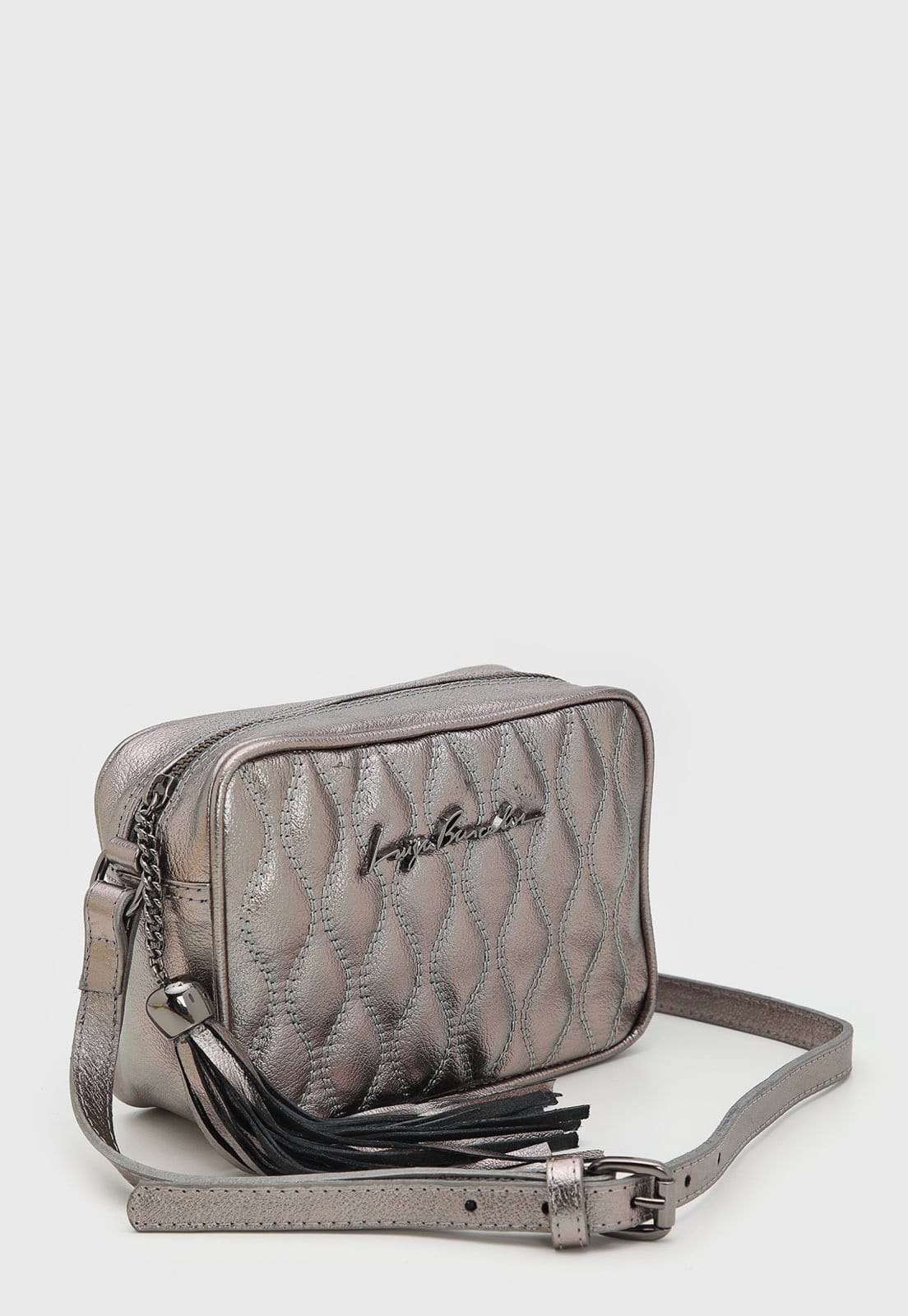 Vista 2 Bolsa Pequena Feminina Luiza Barcelos Matelassê Metalizada Luiza Barcelos grafite