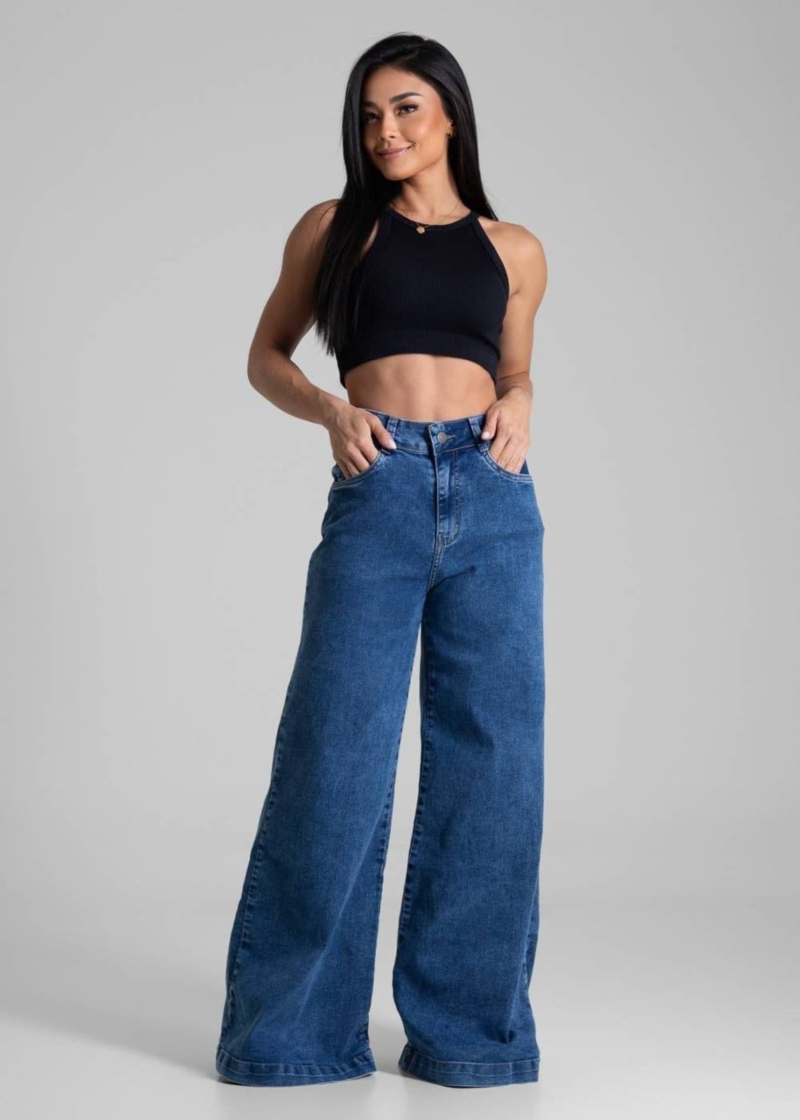 Vista 2 Calça Jeans Sawary Super Wide Leg - 281960 Sawary azul