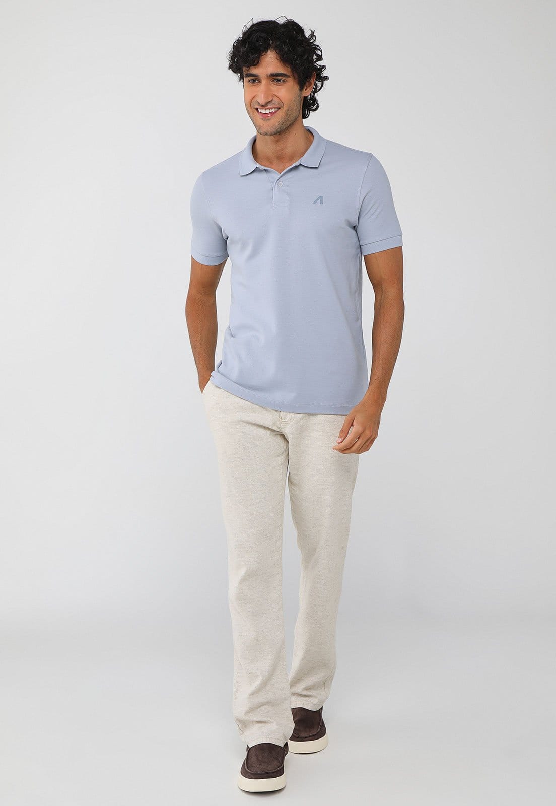 Vista 2 Polo Masculina Aeropostale Logo Bordado Claro Aeropostale azul