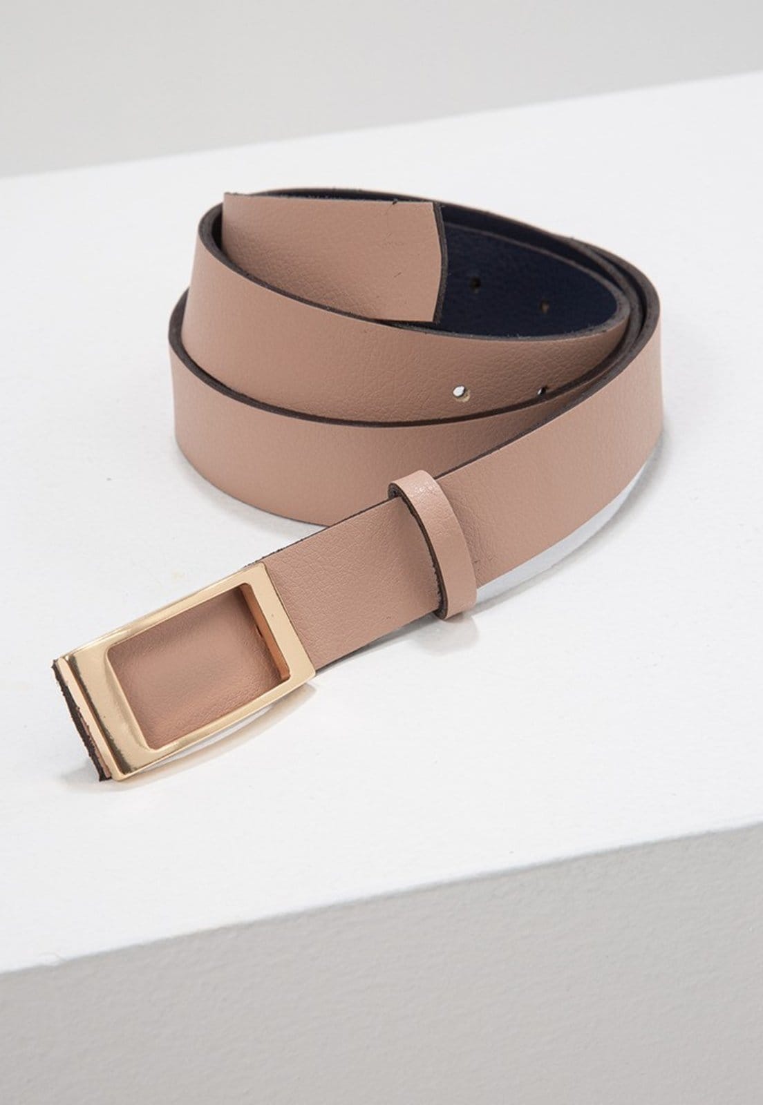 Cinto Bicolor Dupla Face Marinho e Nude Rosê com Fivela Retangular Ariadna