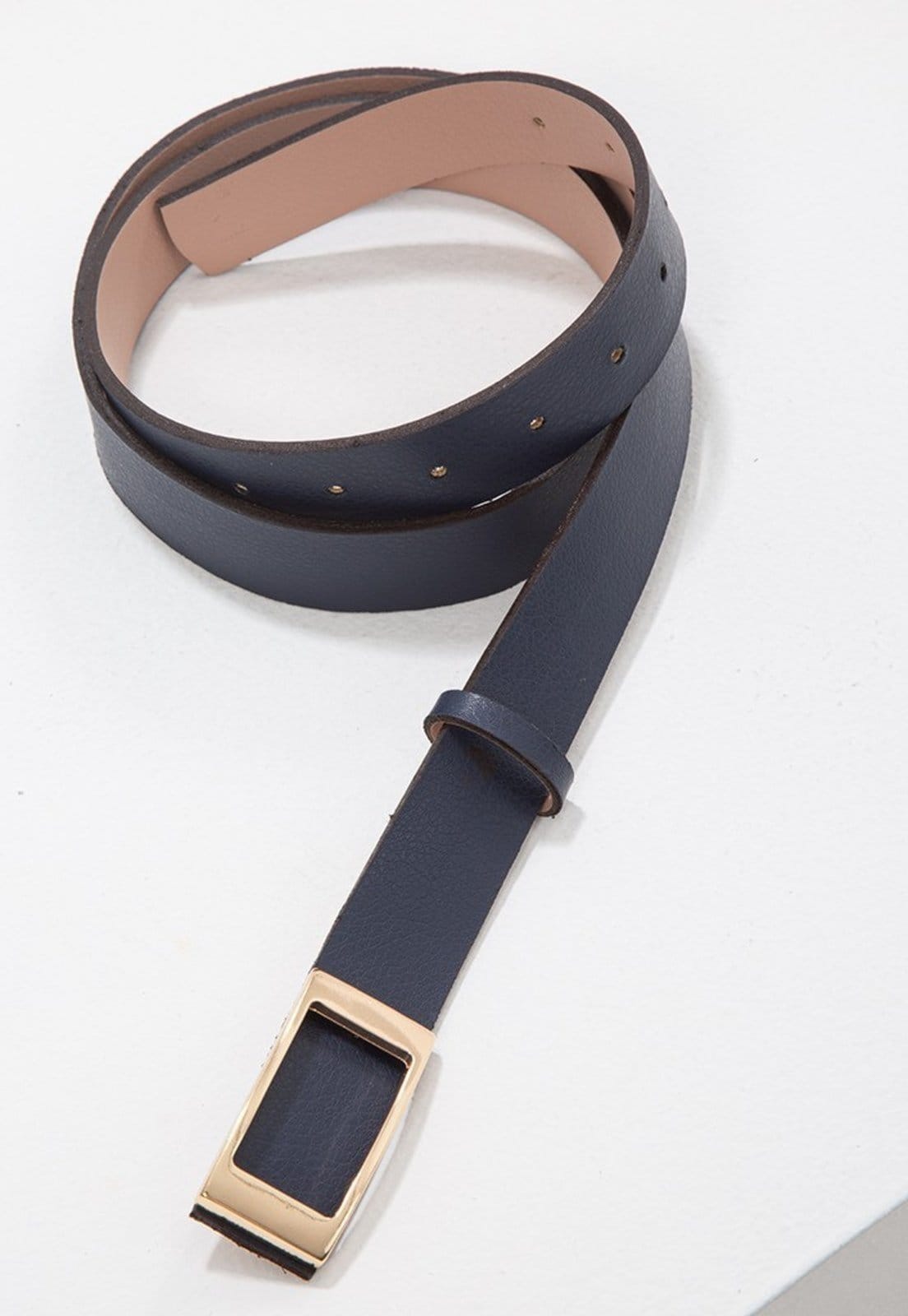 Vista 2 Cinto Bicolor Dupla Face Marinho e Nude Rosê com Fivela Retangular Ariadna Principessa azul marinho nude