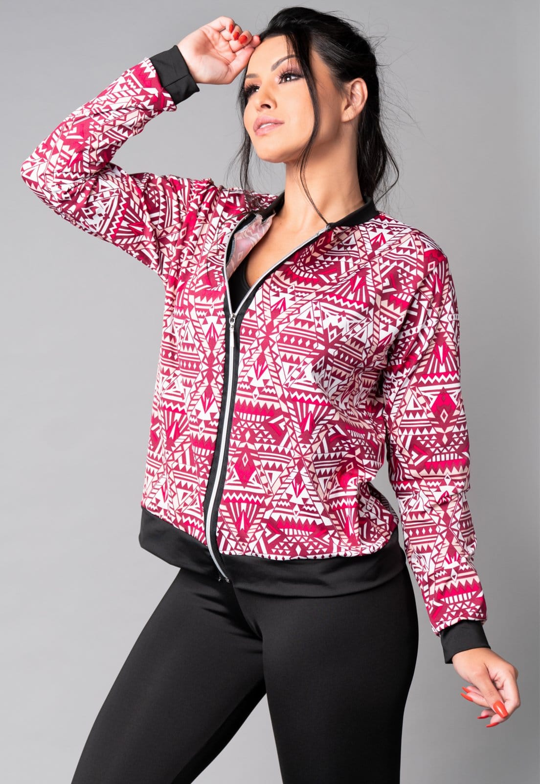 Vista 2 Casaco MVB Modas Jaqueta Bomber Suplex Espelhado Mvb Modas branco/estampado/multicolorido/pink/rosa