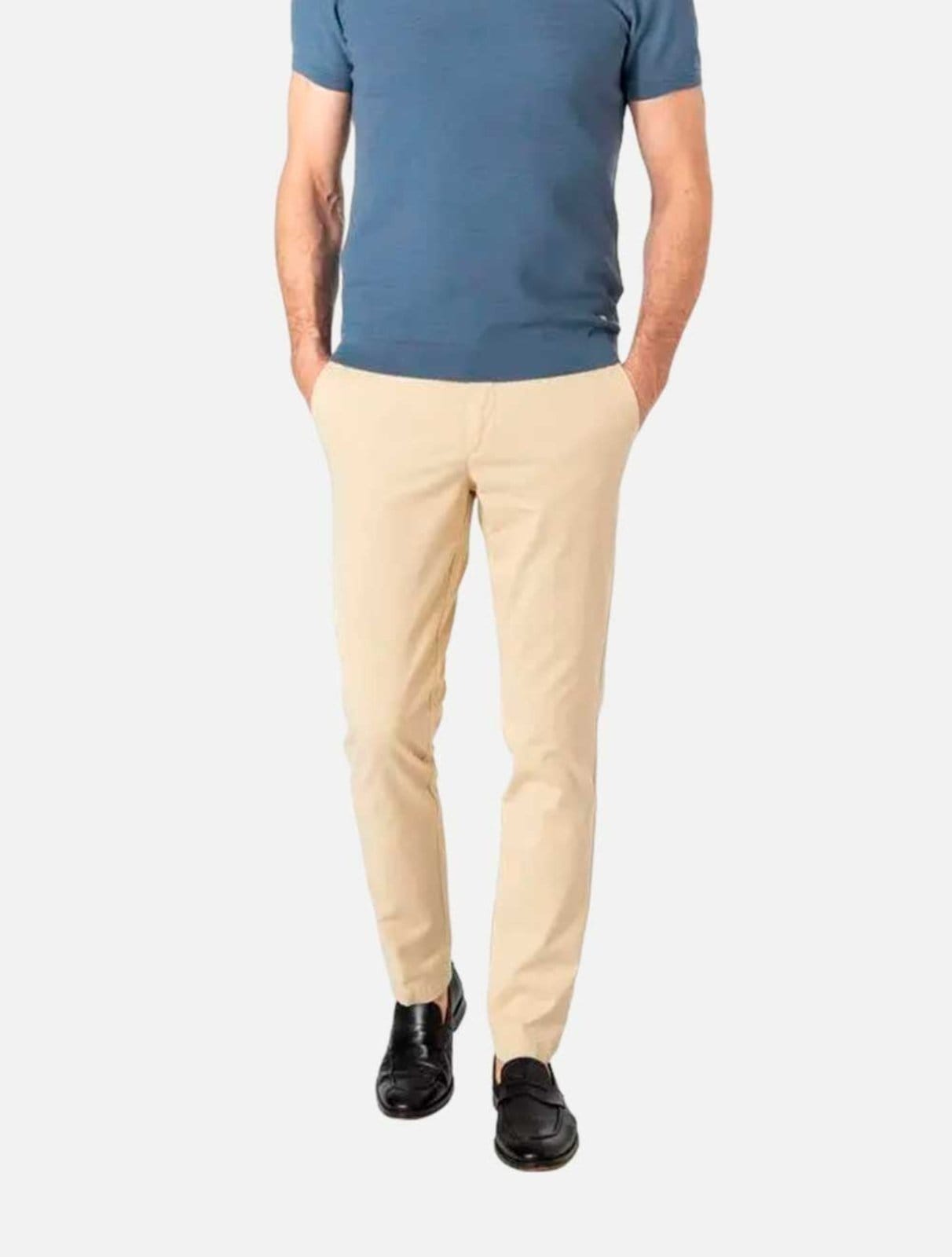 Vista principal Calça Hugo Boss Masculina Slim Fit Sarja Kaito1 Palha Hugo Boss amarelo