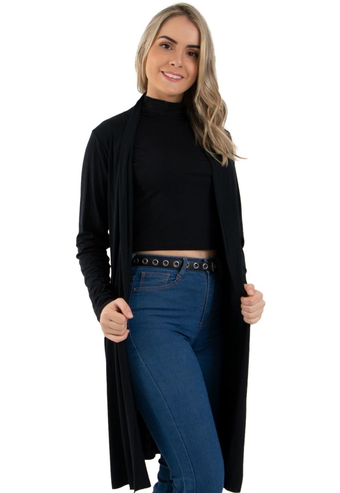 Vista 2 Cardigan Rioutlet Viscolycra Liso Rioutlet preto
