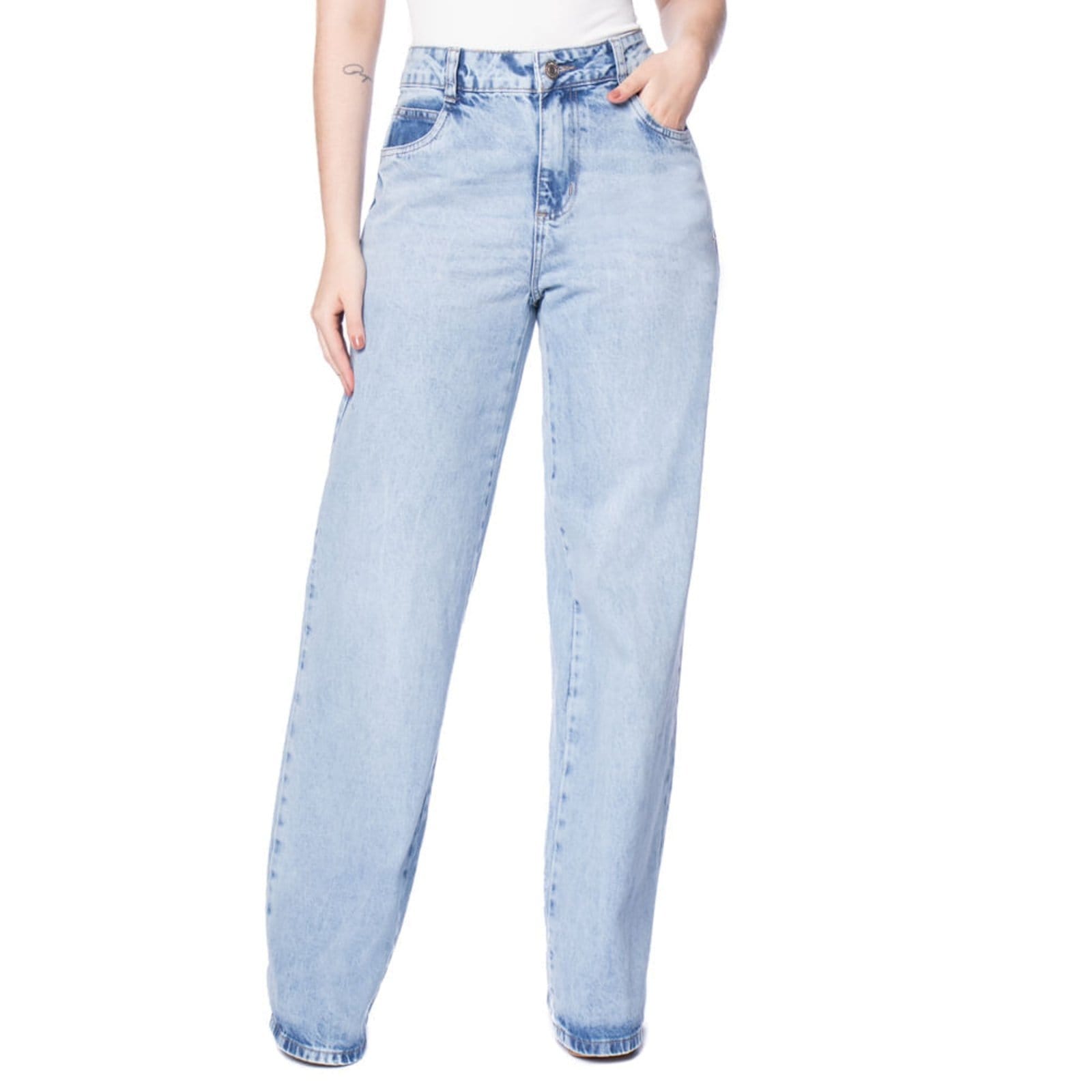 Calça Jeans Feminina Sawary Wide Leg Claro