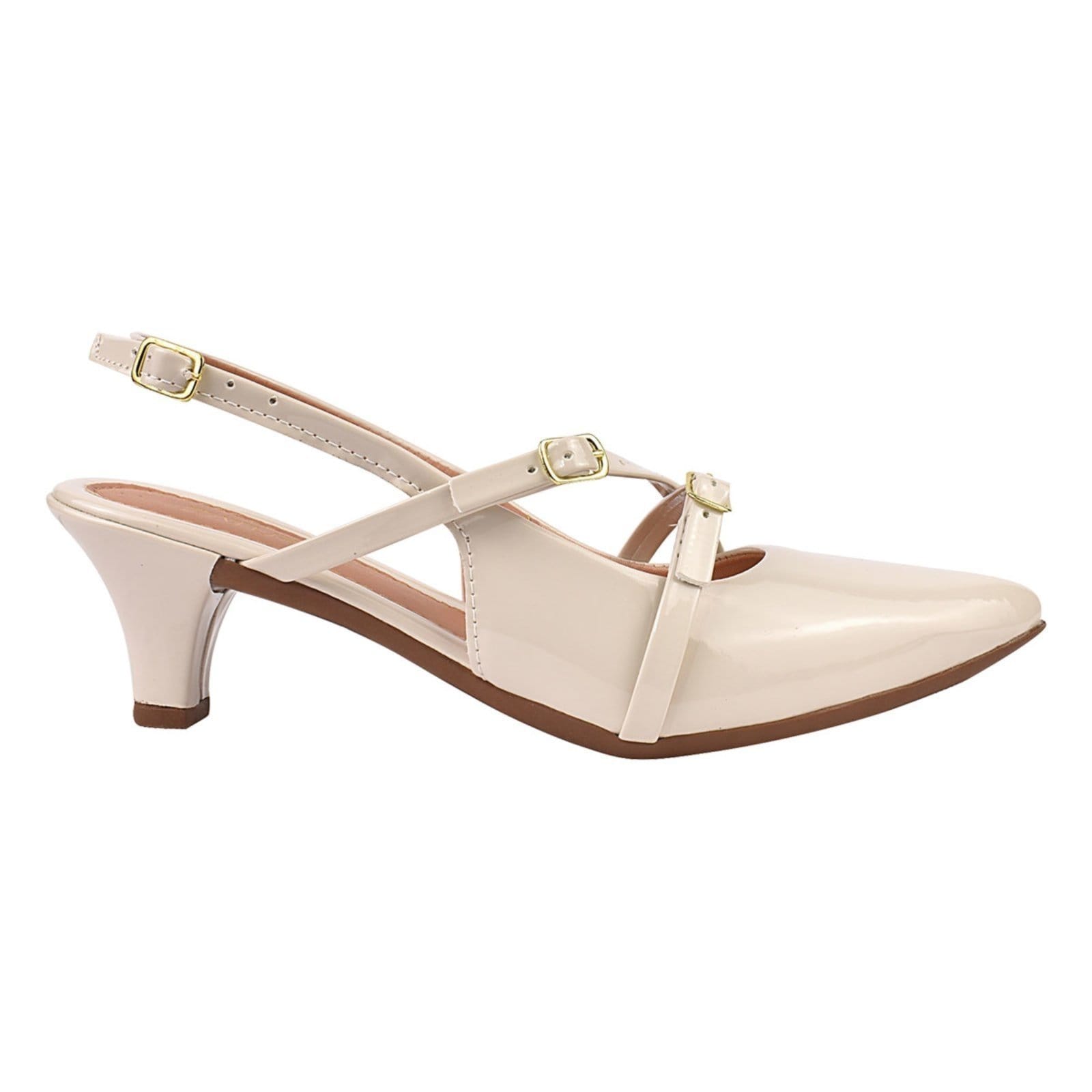 Scarpin Verniz Salto Médio Slingback Verniz Off White