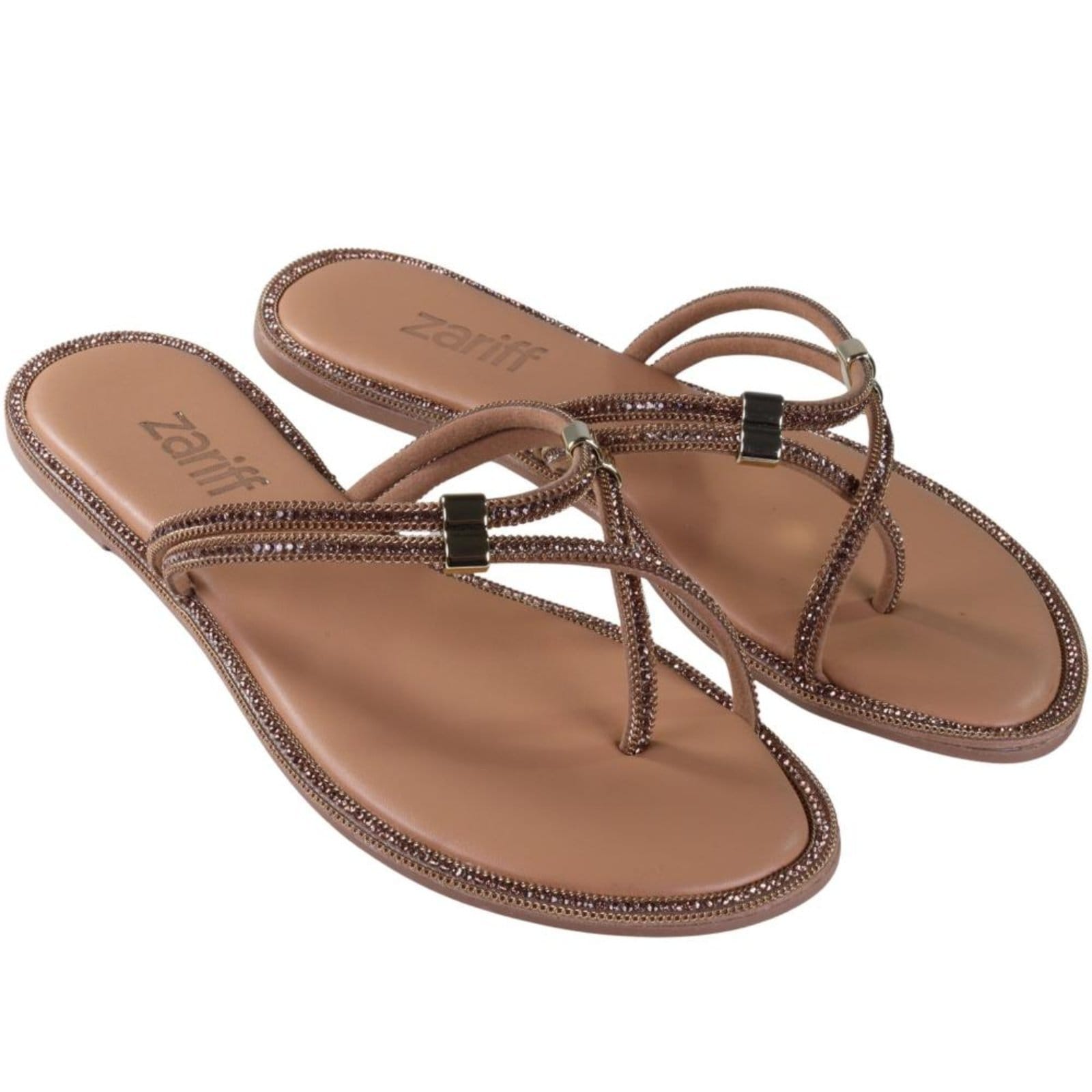 Vista 2 Sandália Feminina Zariff Rasteira Wr-25 Camel/Ouro Zariff incolor