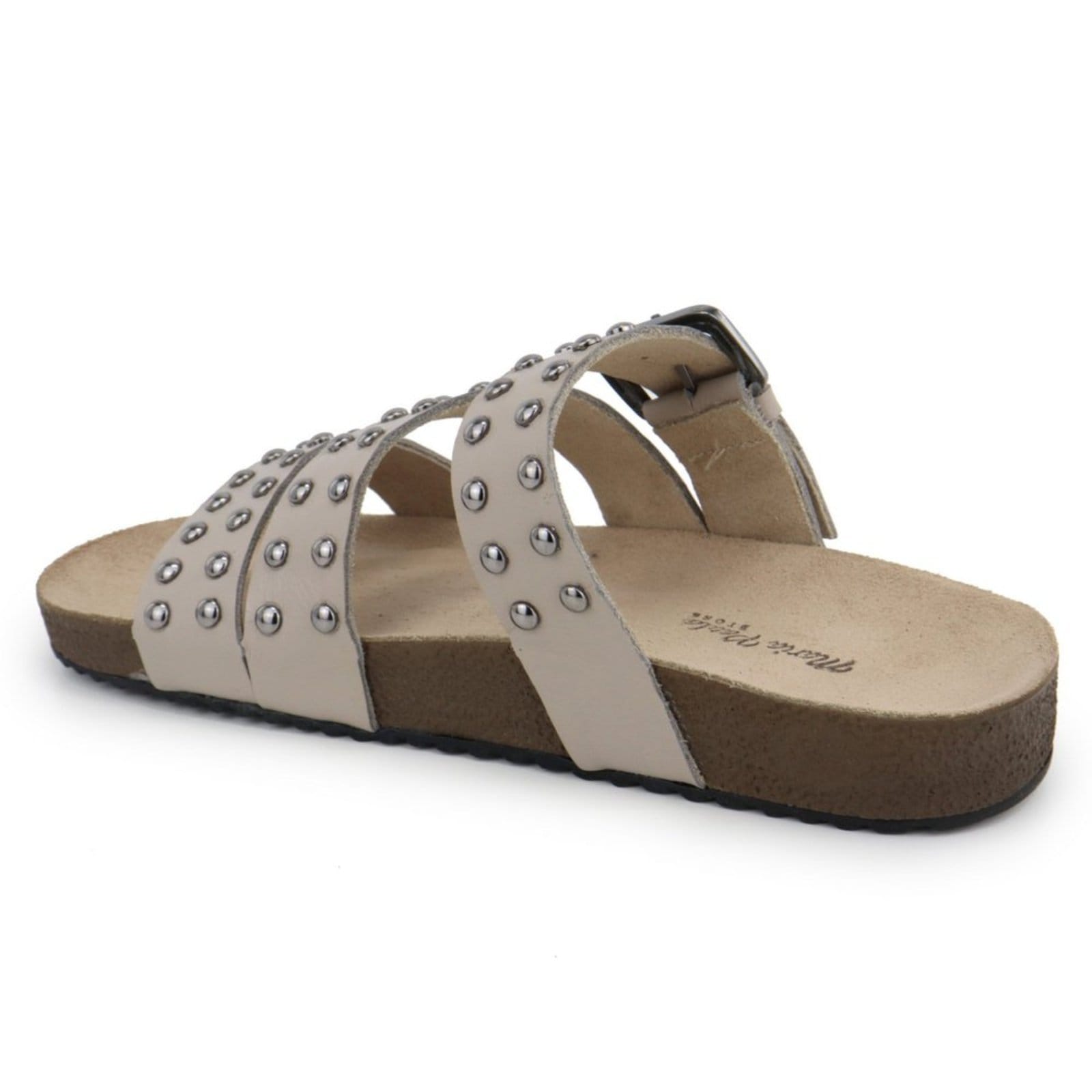 Vista 2 Rasteira Papete Feminina em Couro Cravo Acolchoada Maria Paula Grey MARIA PAULA cinza grey