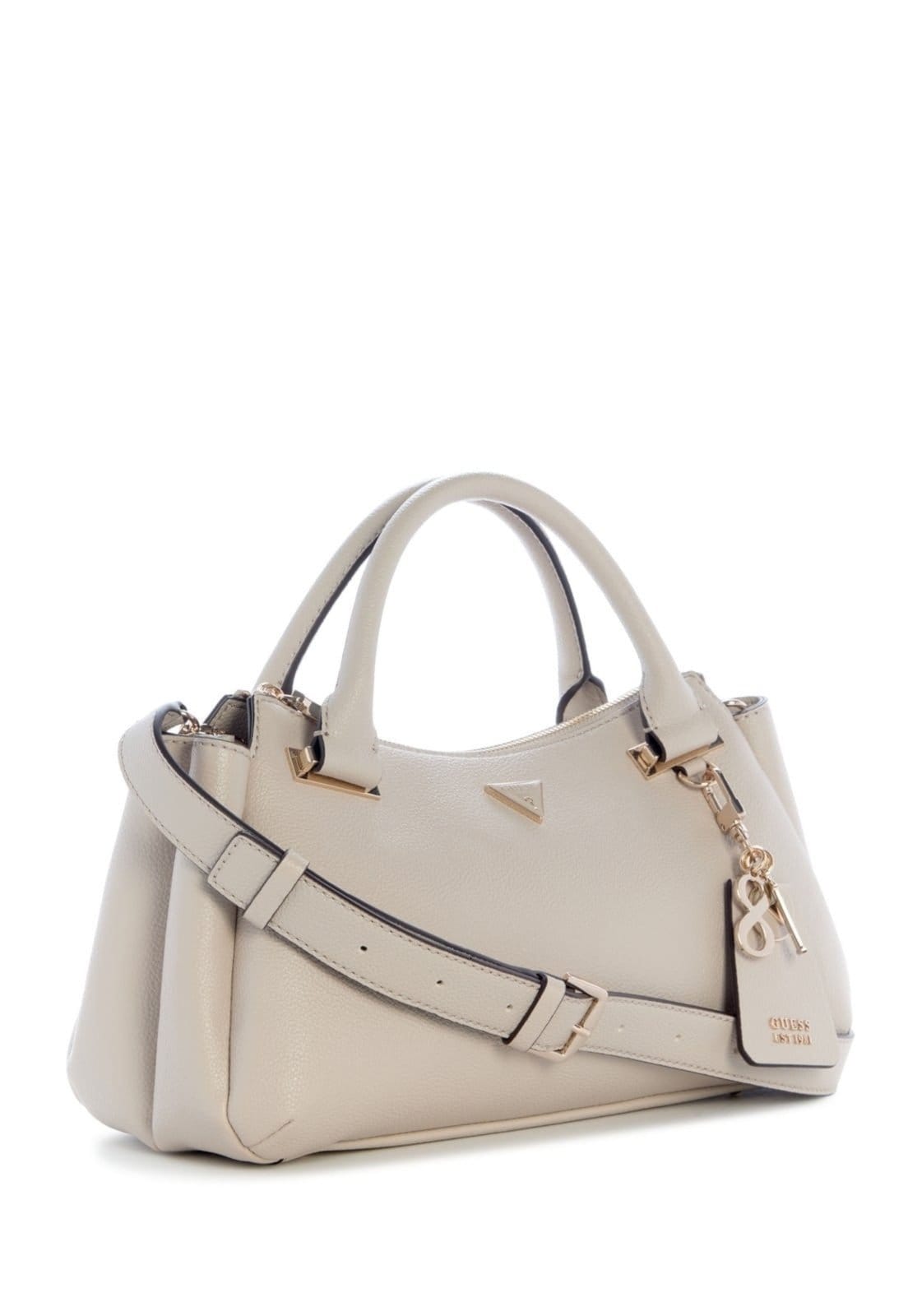 Vista 2 Bolsa Guees Evie Triple Comp Satchel Bege Guess amarelo