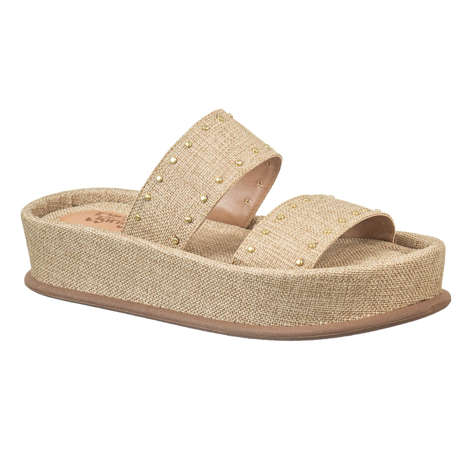 Sandália Feminina FlatForm Duas Tiras Com Tachas Via Birigui PALHA