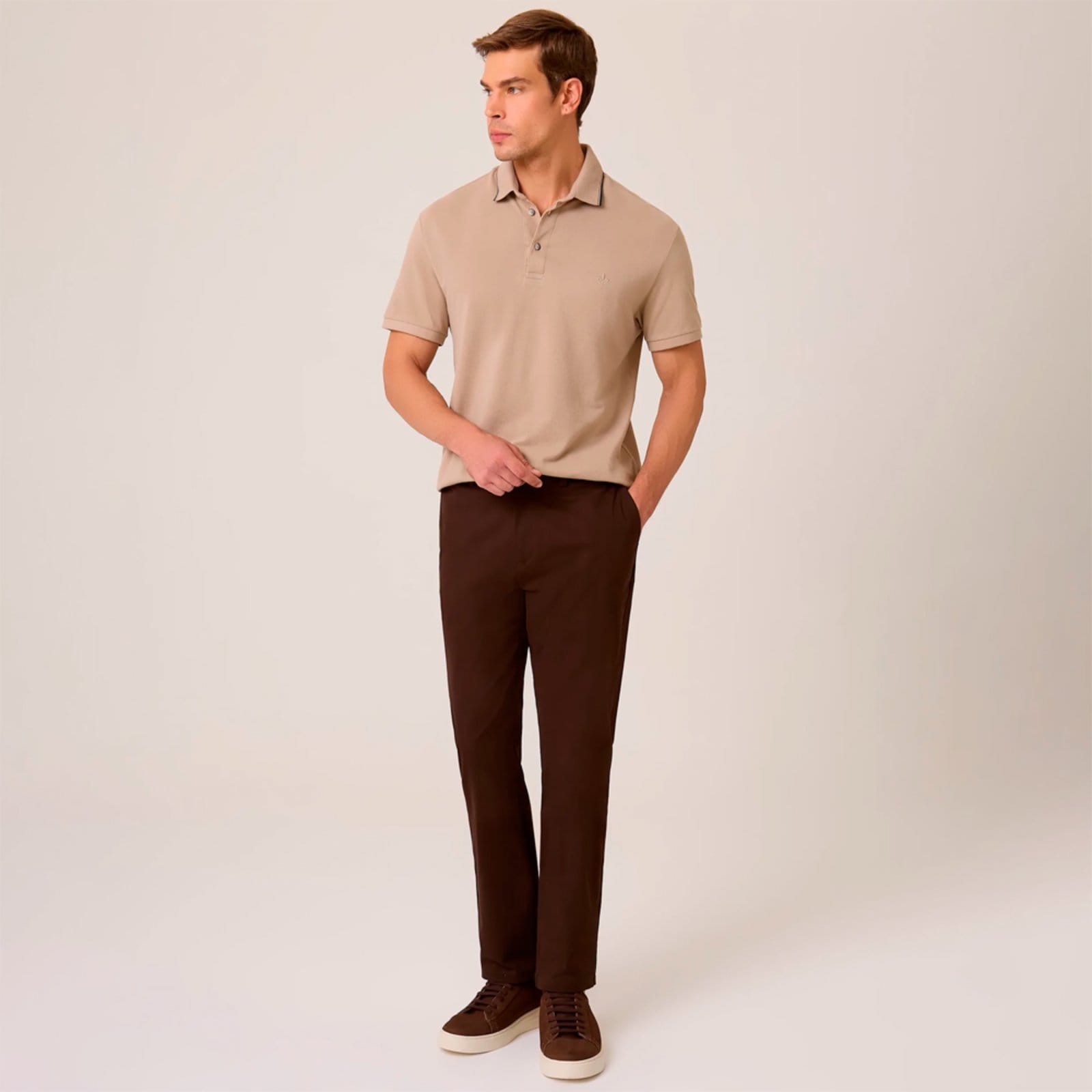 Vista 2 Camisa Polo Dudalina Gola Favo Pr26 Escuro Masculino Dudalina bege