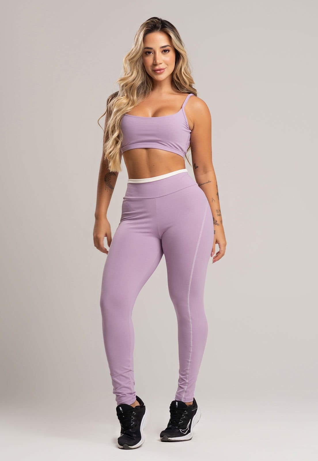Calça Legging Academia MVB Modas Cós de Vira Cintura Alta Feminina Poliamida Lavanda