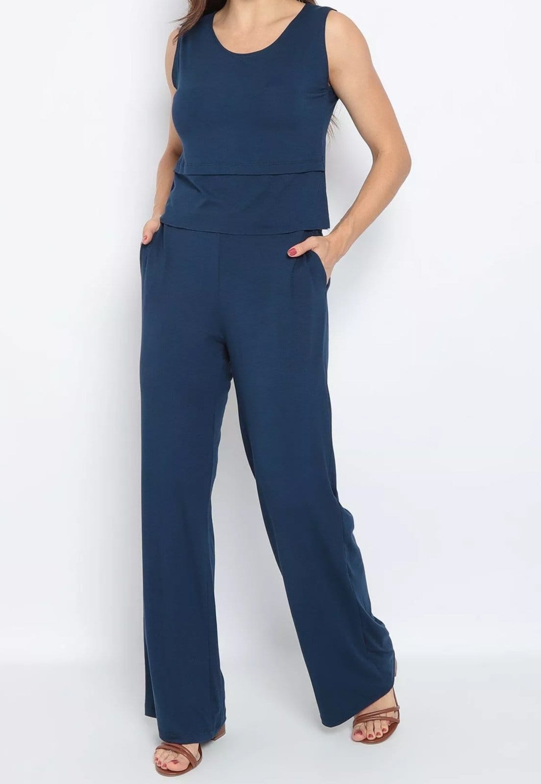 Conjunto Viscolycra Maria Paes Calça e Regata Marinho