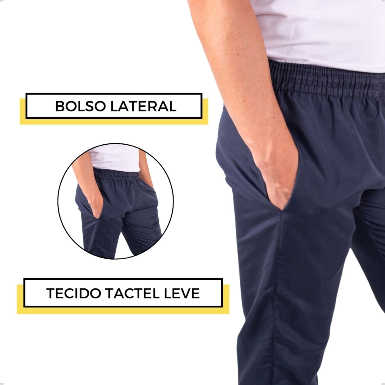 Vista 2 Calça Tactel Basica Masculina Reta Treino Academia Estilo Frent's azul/azul marinho
