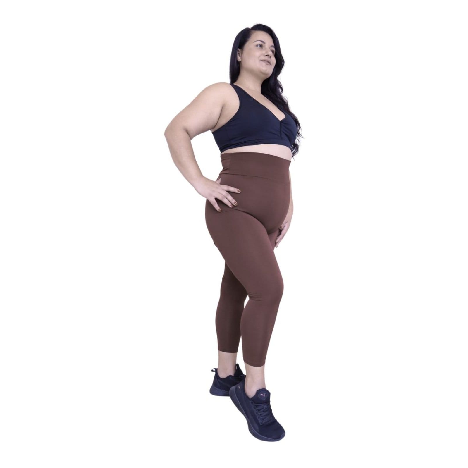Calça Legging Plus Size Heide Ribeiro Corsário Fit Silver Marrom