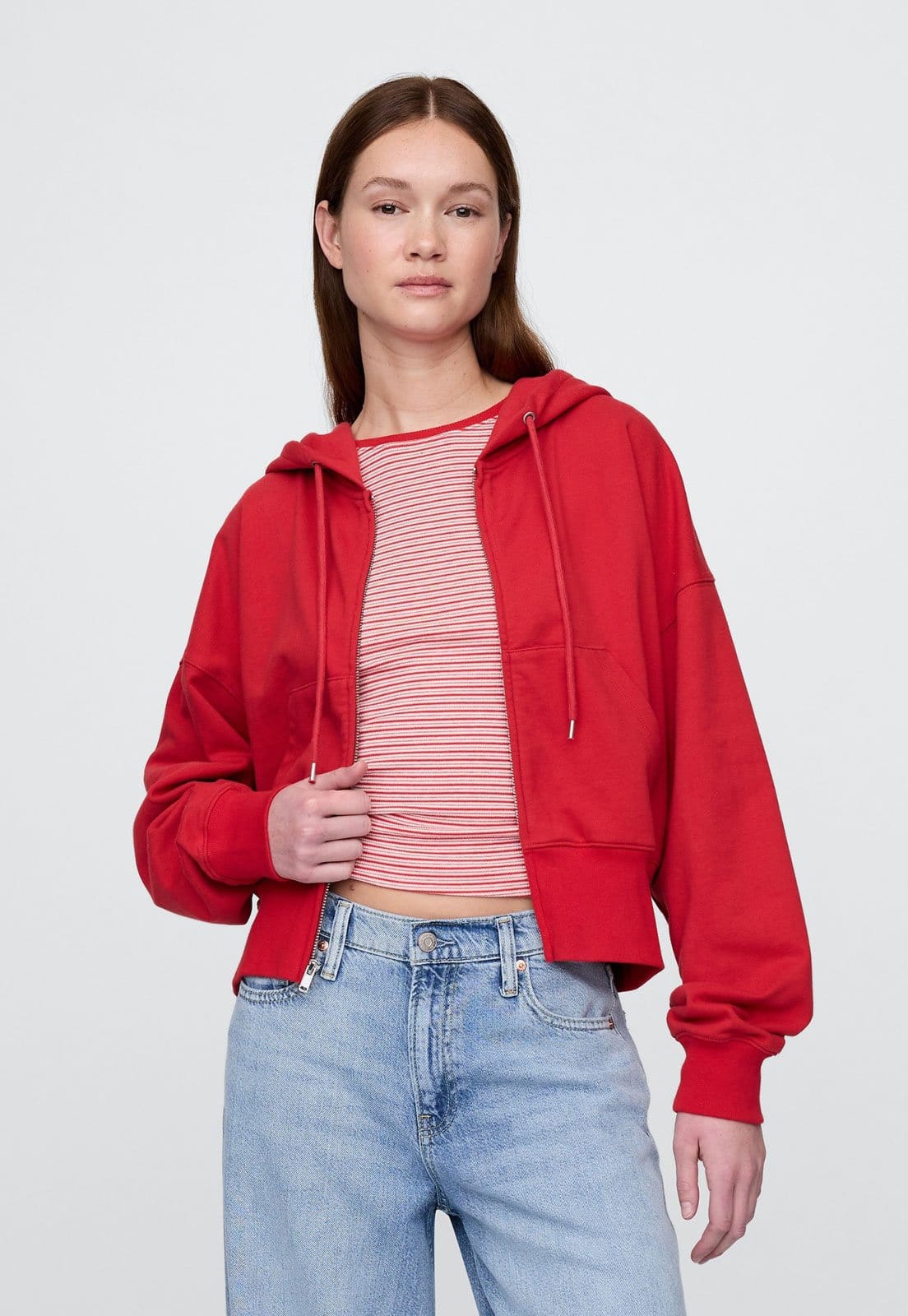 Blusa de Moletom Aberta GAP com Capuz Vermelha