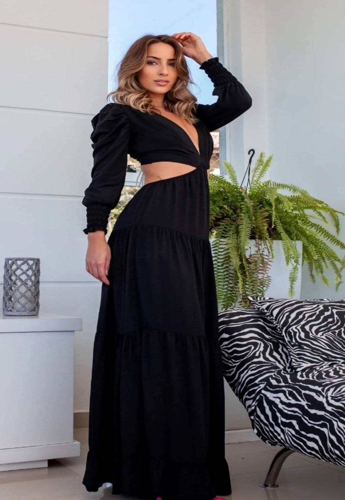 Vestido Manu Abertura Viscose Manga Longa - 2