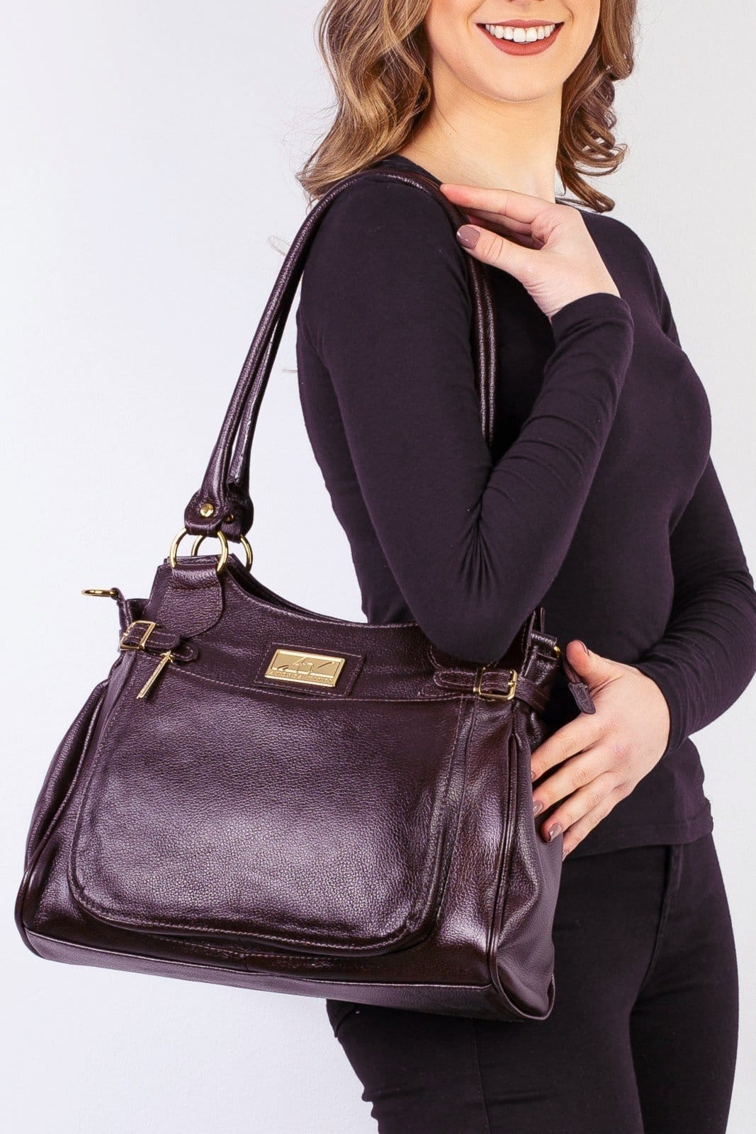 Vista 2 Bolsa Andrea Vinci grande de couro liso Lúcia - Marsala Andrea Vinci bege