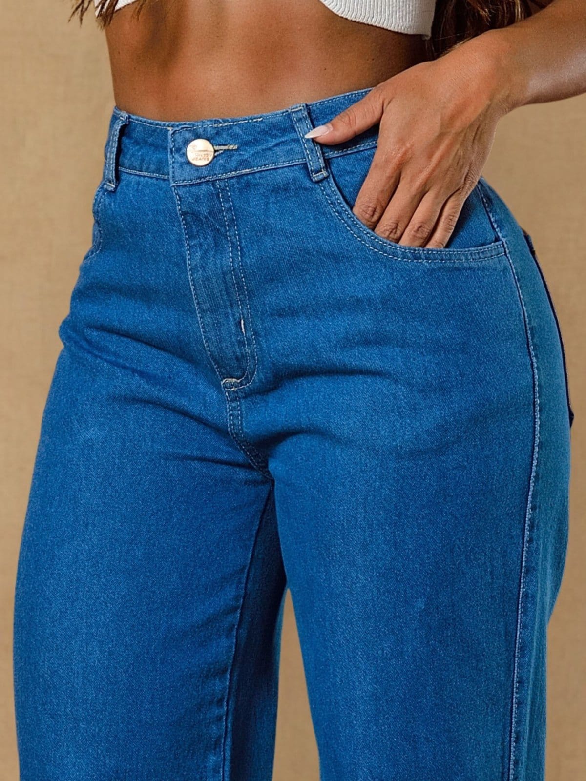 Vista 2 CalÇA Feminina Jeans Wide Leg Clara Cós Alto Casual Básica Razon Jeans azul