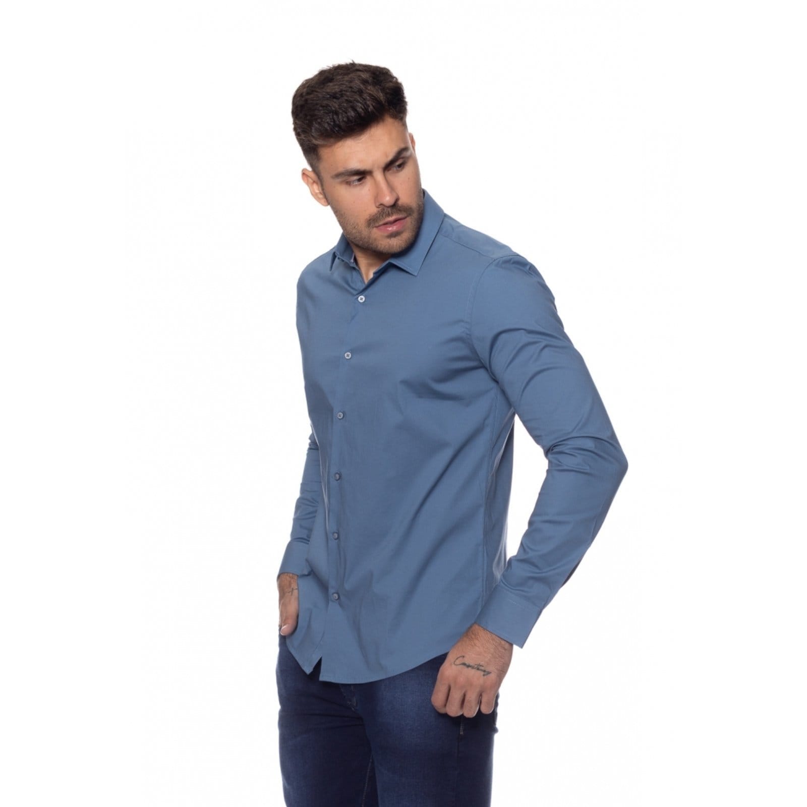 Vista 2 Camisa Masculina Fit Manga Longa Crocker azul