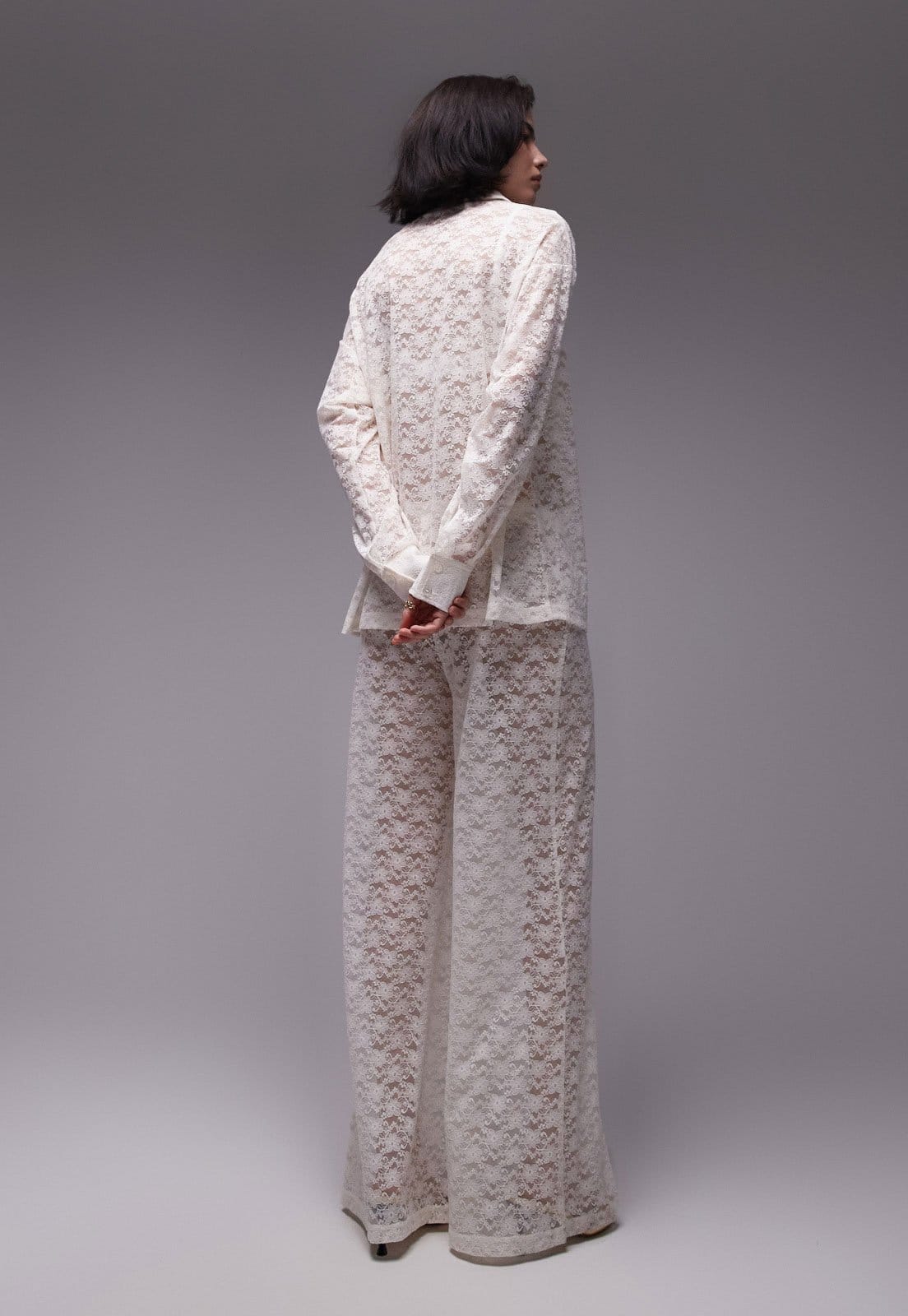 Vista 2 Calça Renda TOPSHOP Wide Leg Vazada Off-White Topshop off-white white