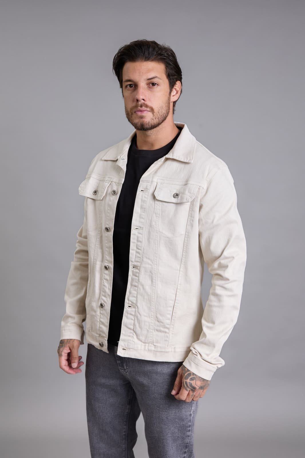 Jaqueta Sarja Tradicional Masculina Color Com Bolsos Dialogo Areia