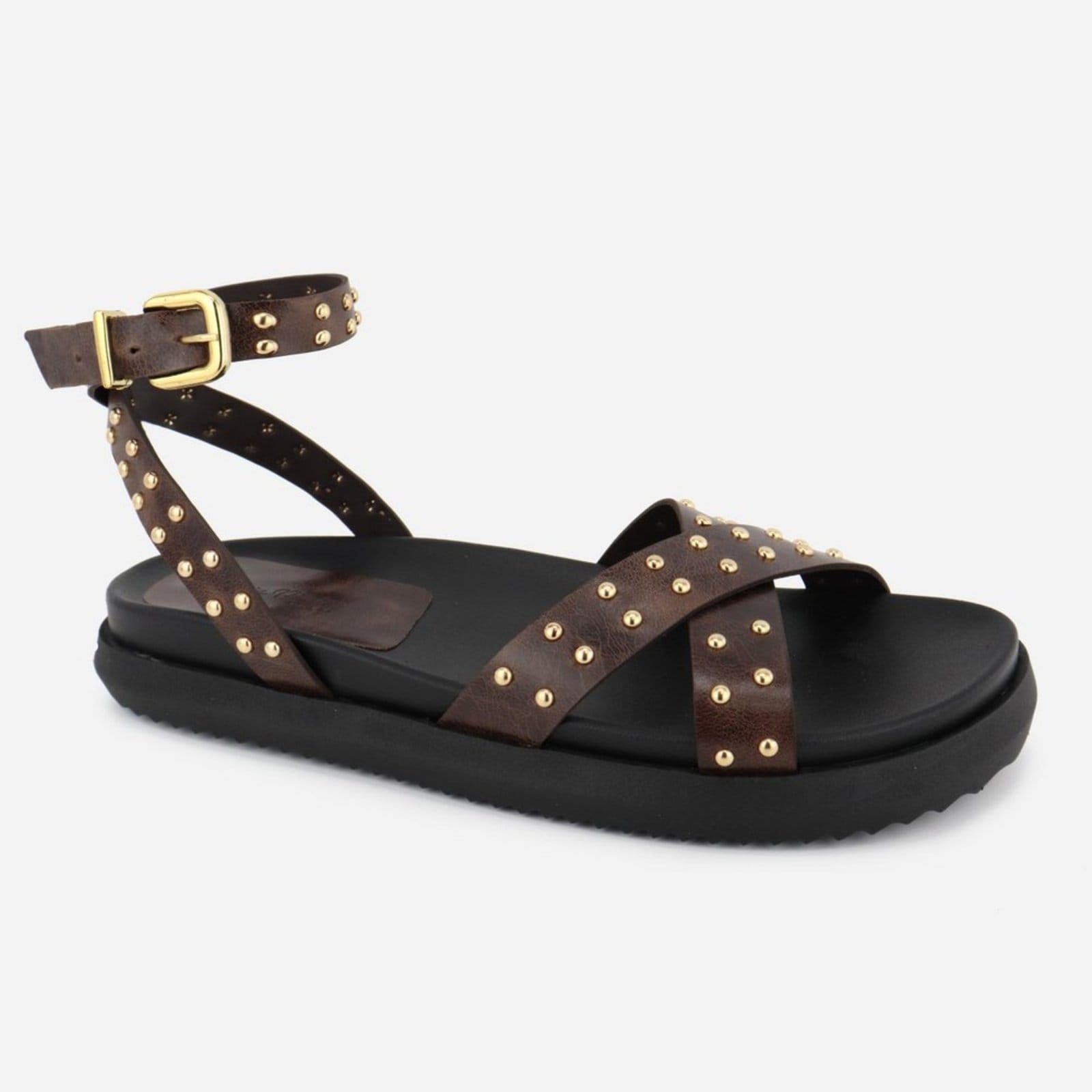 Vista 2 Sandália Confort Solado Maria Paula Couro Rasteiria MARIA PAULA café