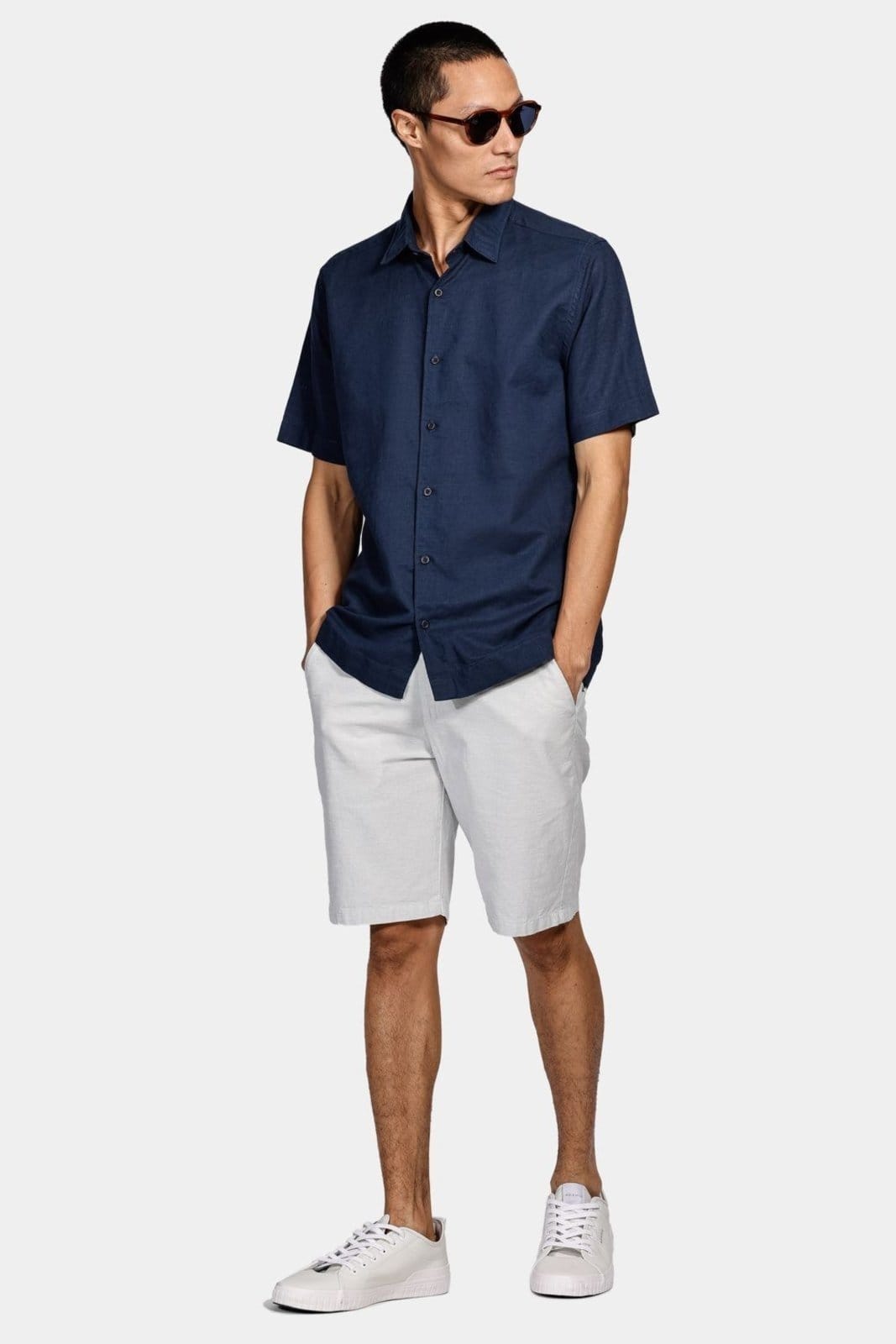 Vista 2 Camisa Aramis Manga Curta Regular Linho Martinelli Marinho Aramis azul marinho