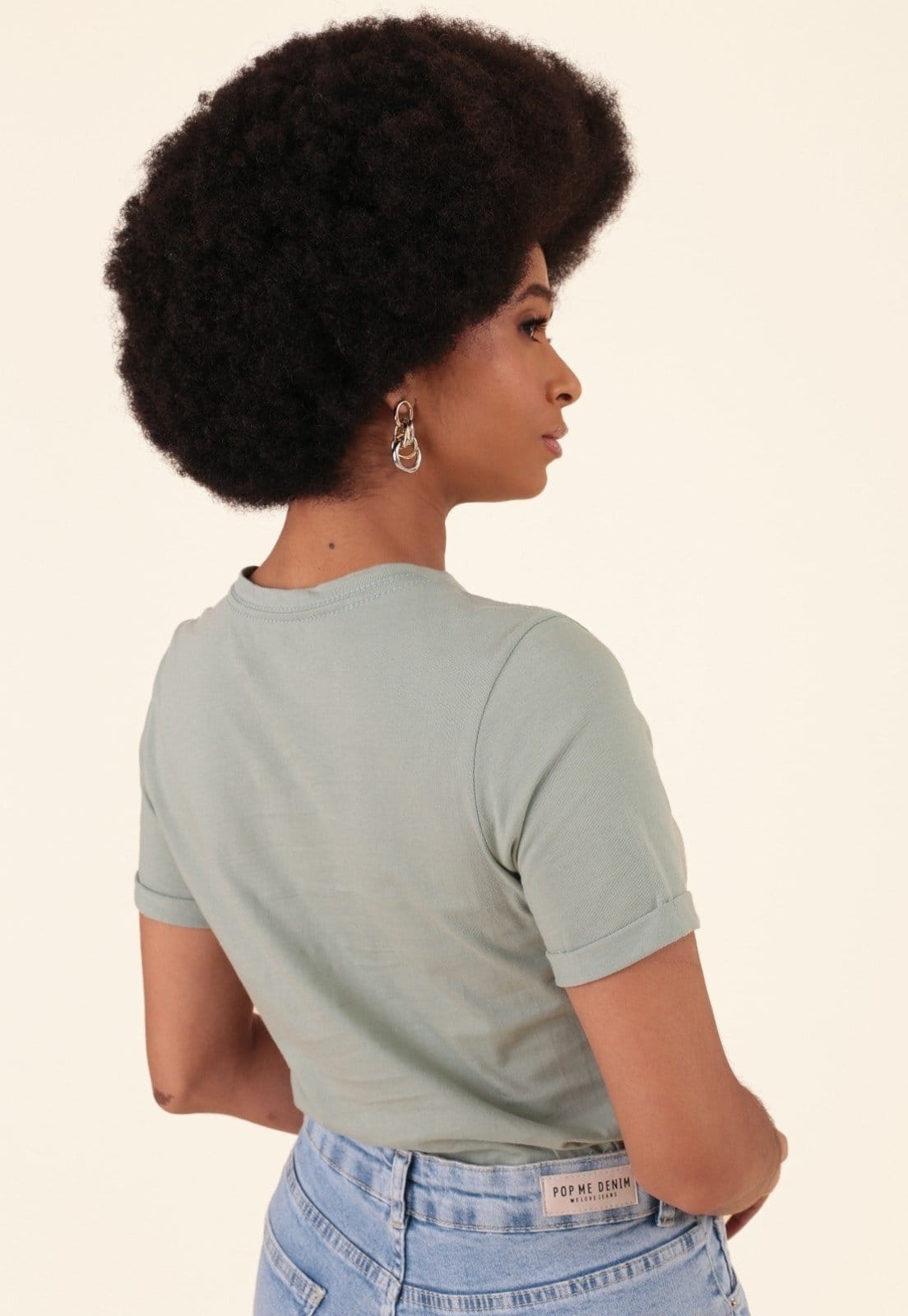 Vista 2 T-Shirt Pop Me Em Meia Malha Básica Decote Redondo Claro Pop Me verde