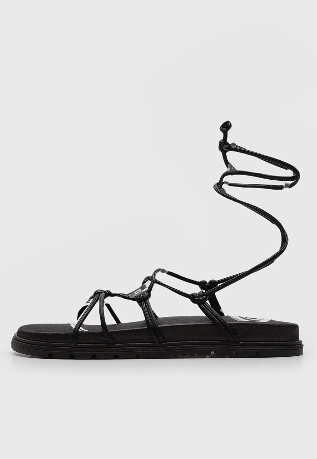 Sandália Flat Via Uno Tiras Preta