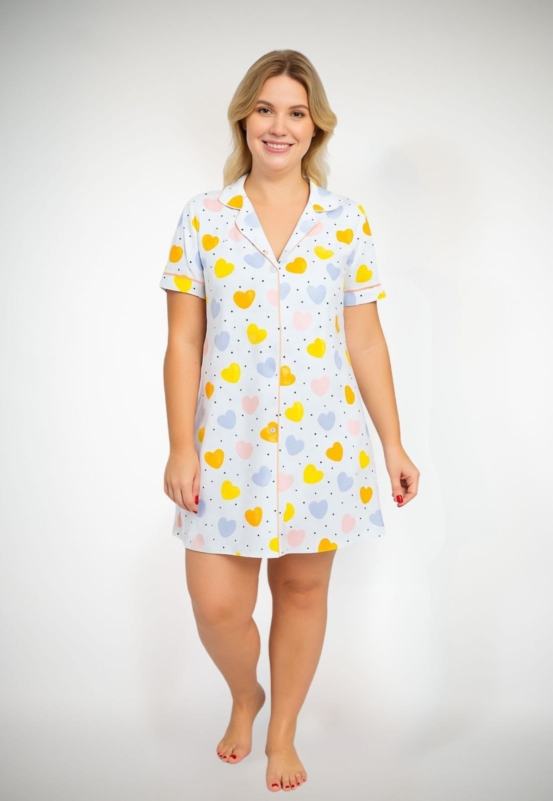 Camisola Algodão Plus Sise Americana Curta Fiama - Corações Coloridos