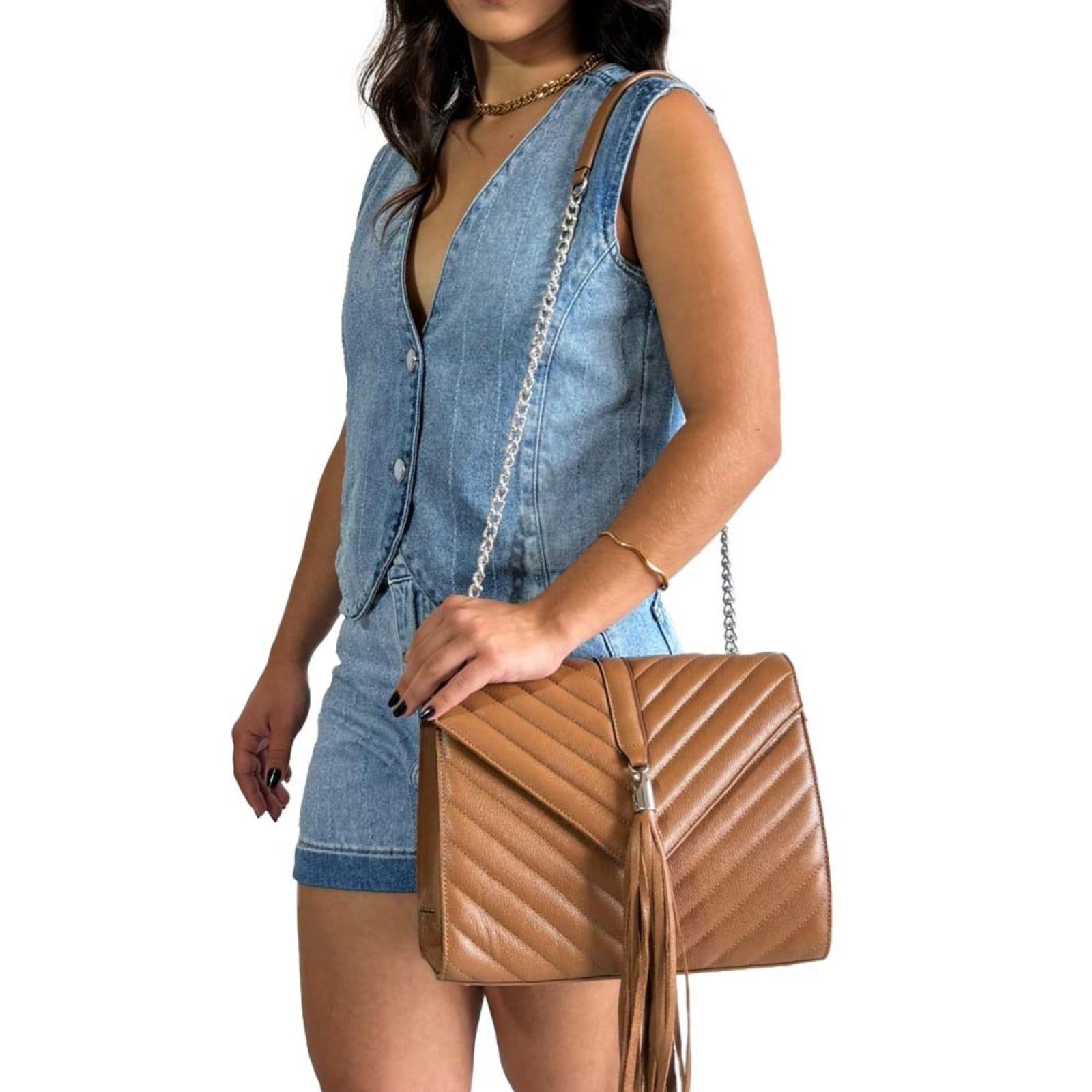 Vista 2 Bolsa de Couro Griffazzi Estruturada Caramelo Griffazzi multicolorido