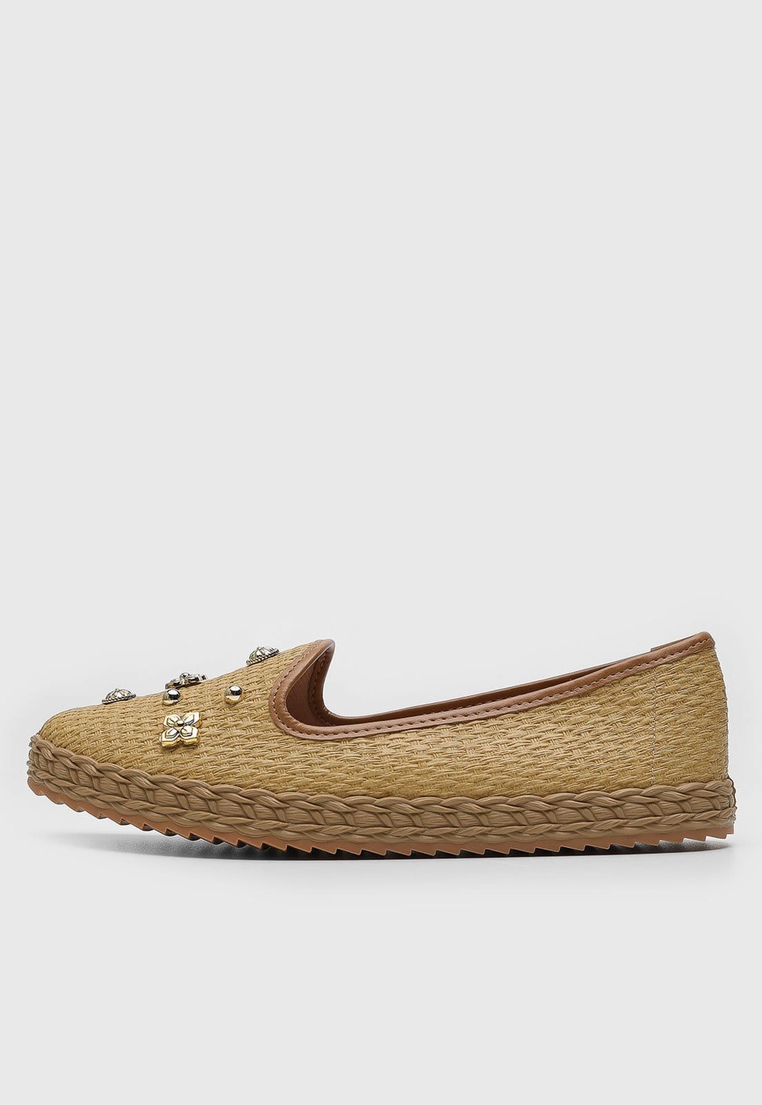 Sapatilha Feminina Moleca Trançado Aplicação Flor Pedraria