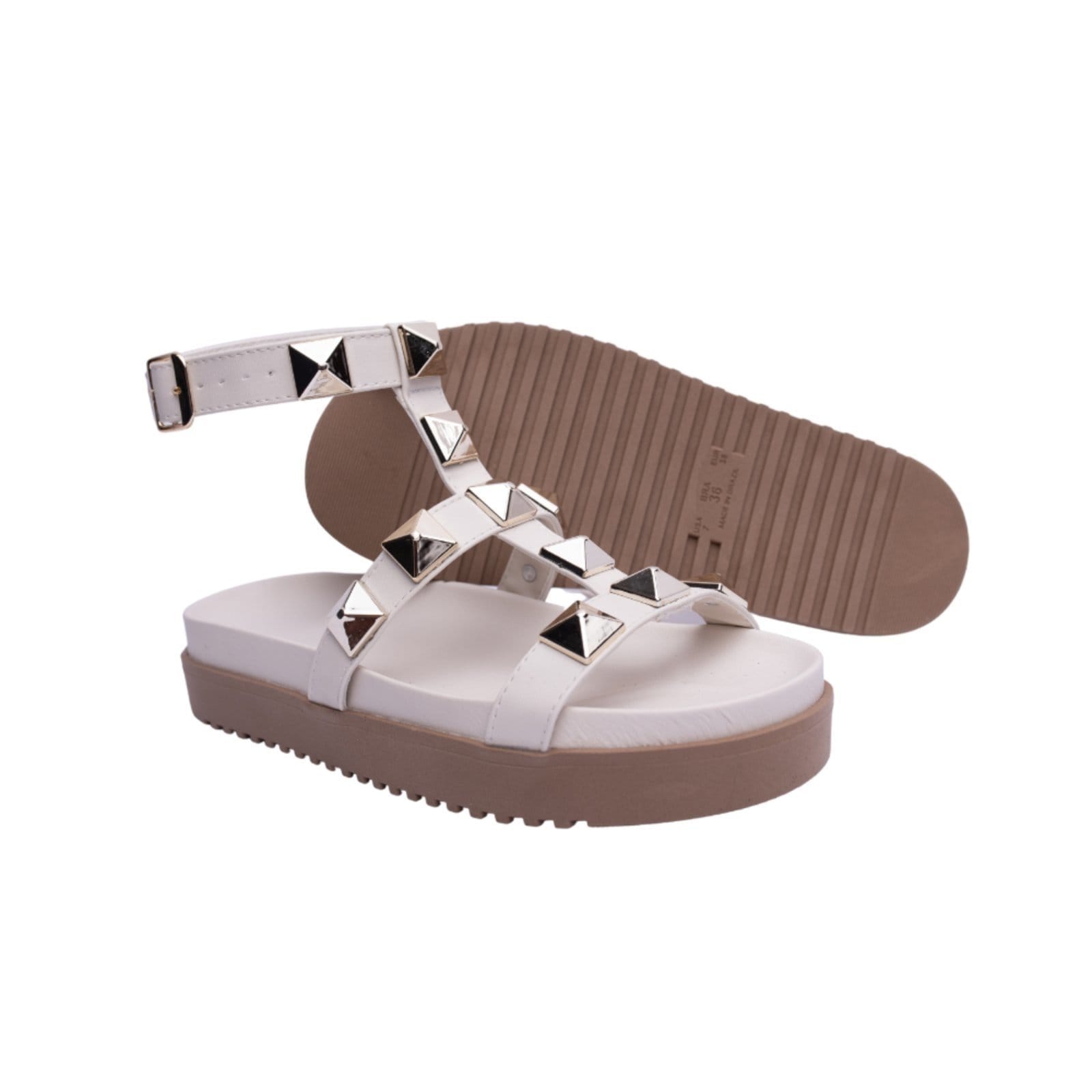 Vista 2 Sandalia Papete Rasteira Feminina Off White Piramide Sola Alta TELLINI STORE off-white white