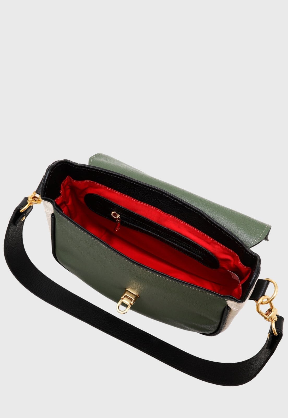 Vista 2 Bolsa de Couro Transversal Mariart Turmalina Army/Off White Mariart off-white/verde militar white