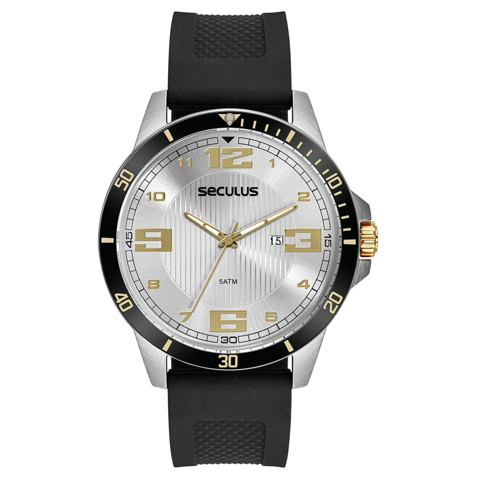 Vista principal Relógio Masculino Esportivo Robusto Silicone Prata Seculus preto