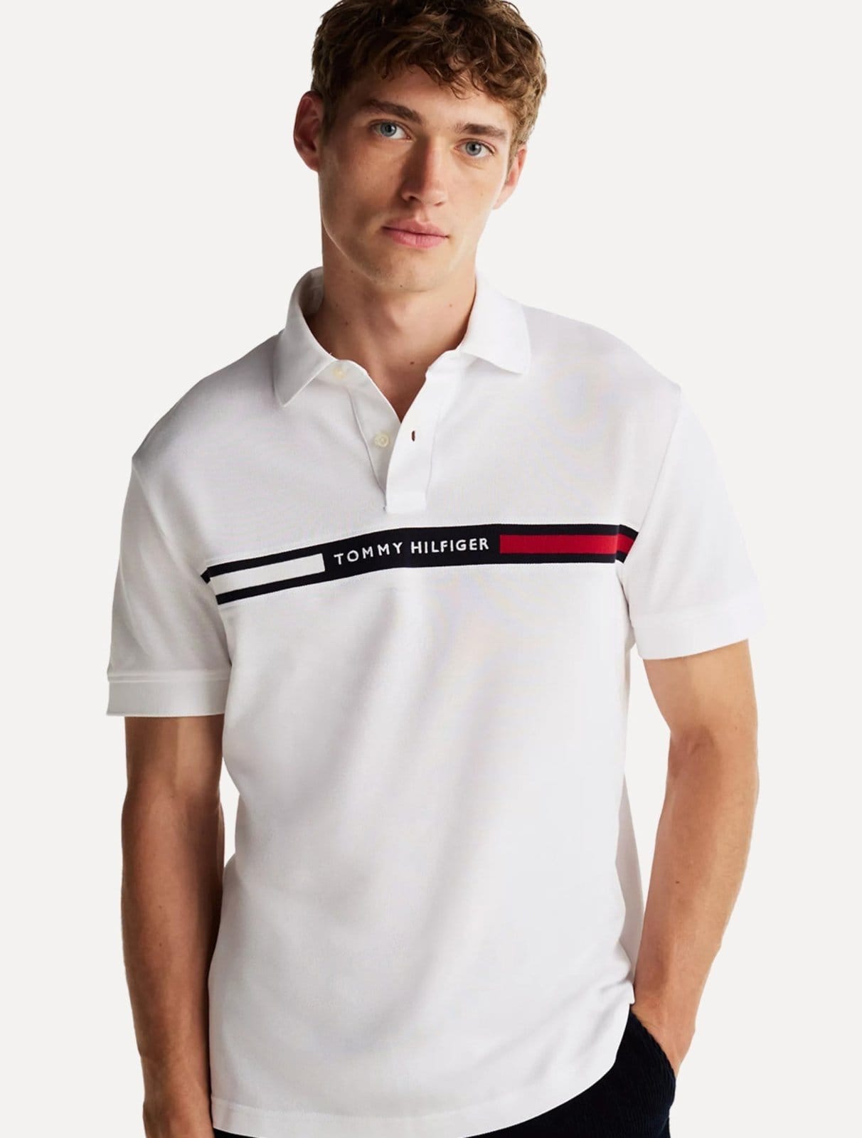 Polo Tommy Hilfiger Masculina Regular Chest Insert Logo Branca