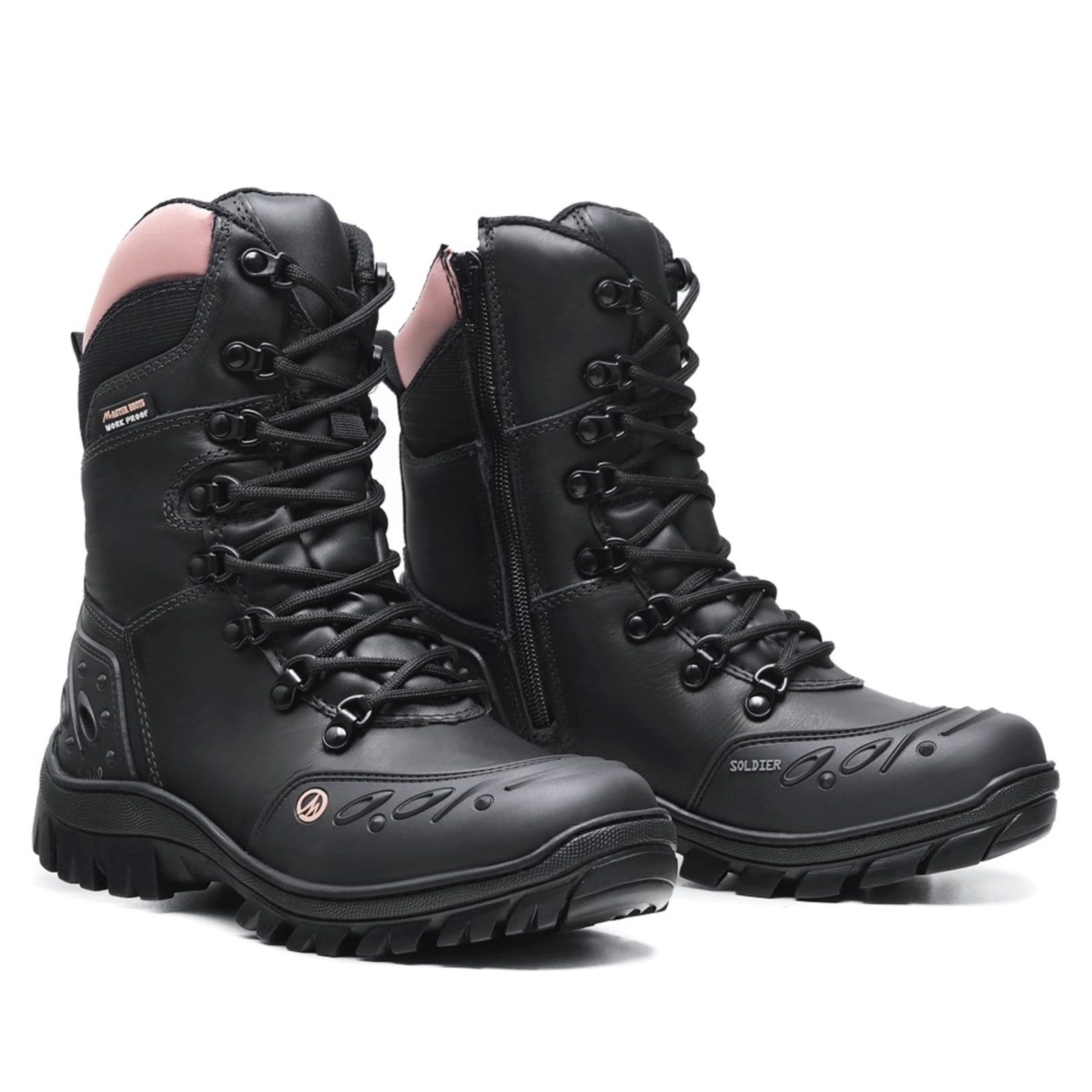 Vista 2 Bota Feminina Soldier em Couro Confort Plus Rosa ZAFREM preto/rosa rosa