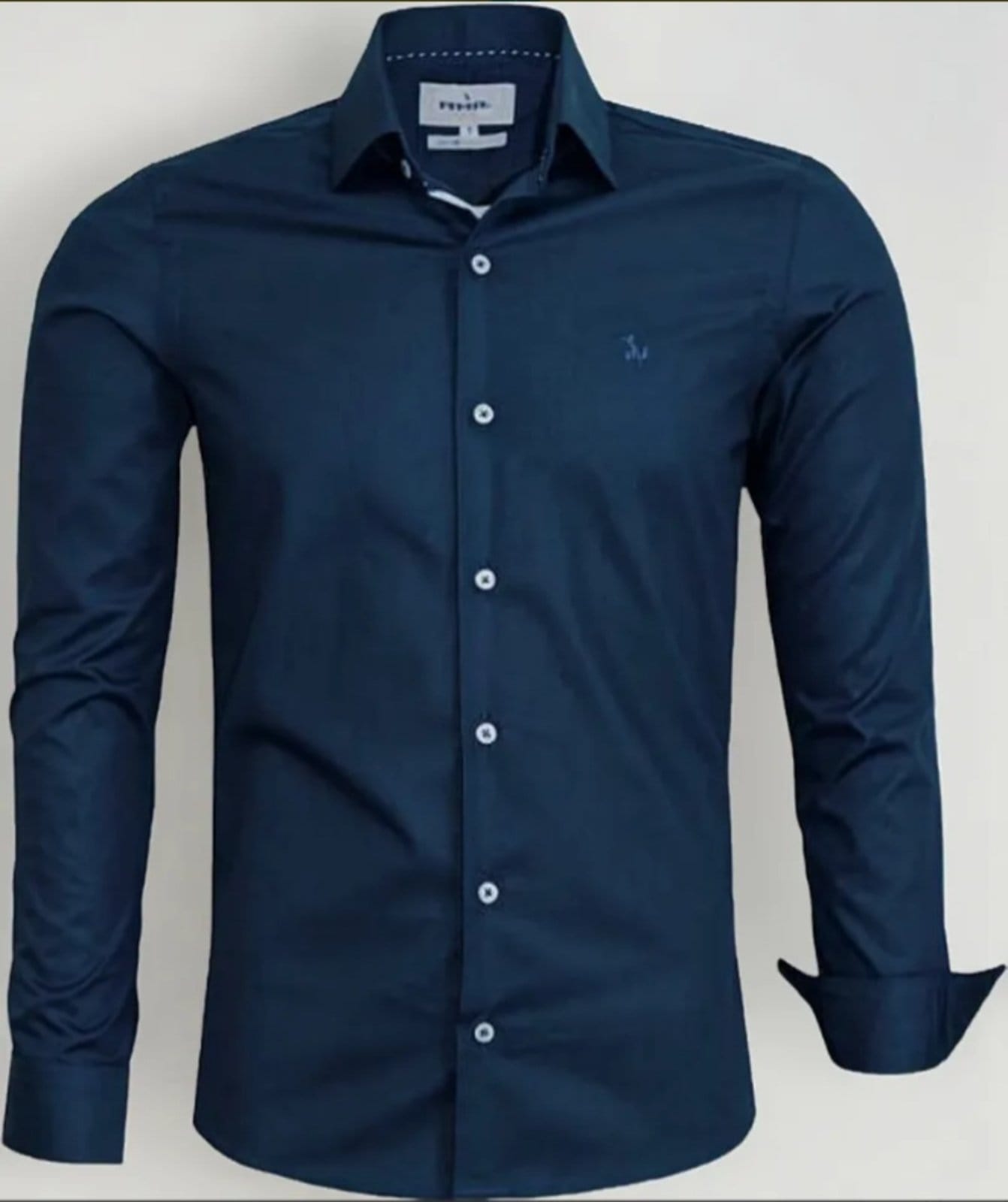 Camisa Social Amil Slim Cinema Algodão Manga Longa Luxo Marinho