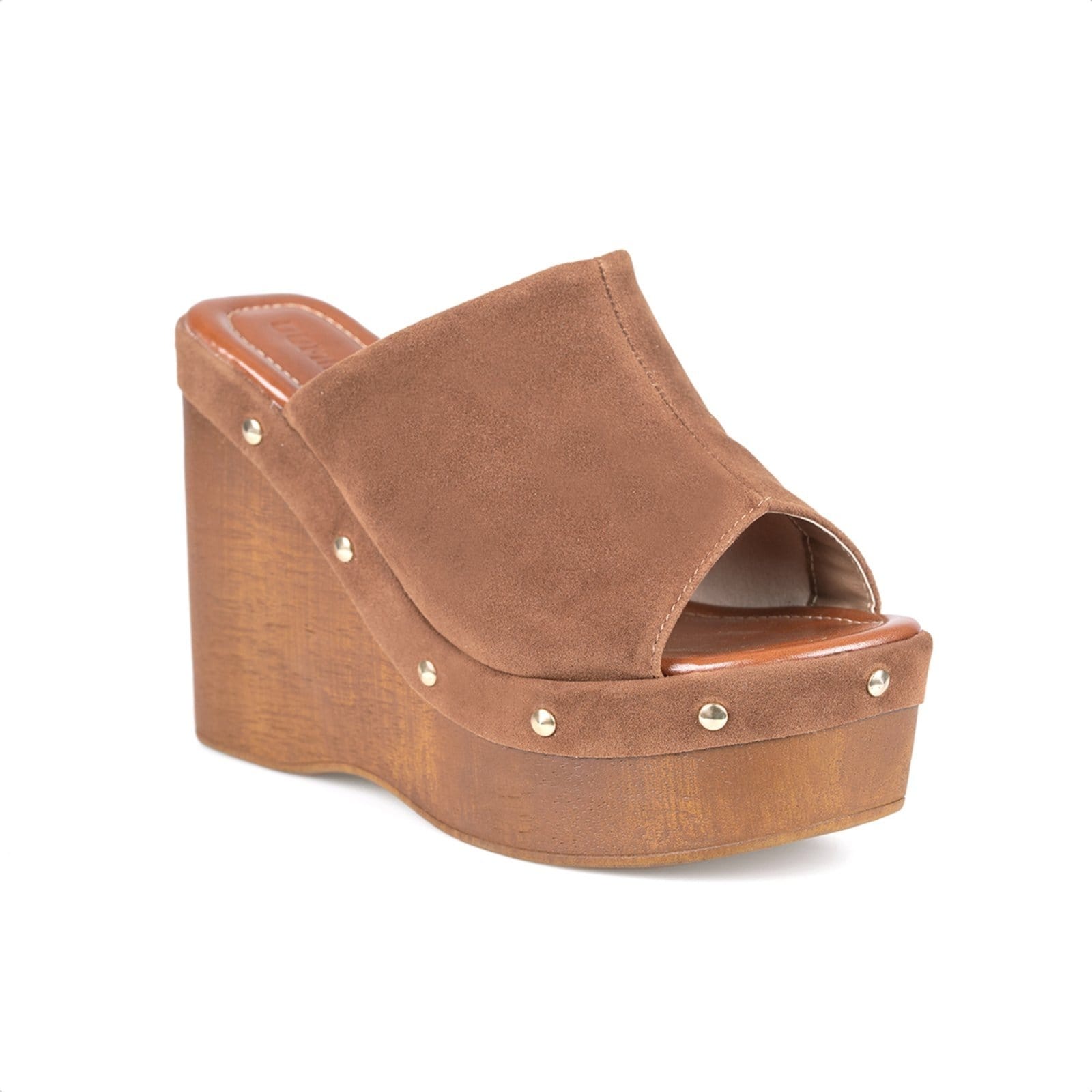 Sandália Feminina Anabela Com Tachas Salto Plataforma Madeira Elegante e Confortável