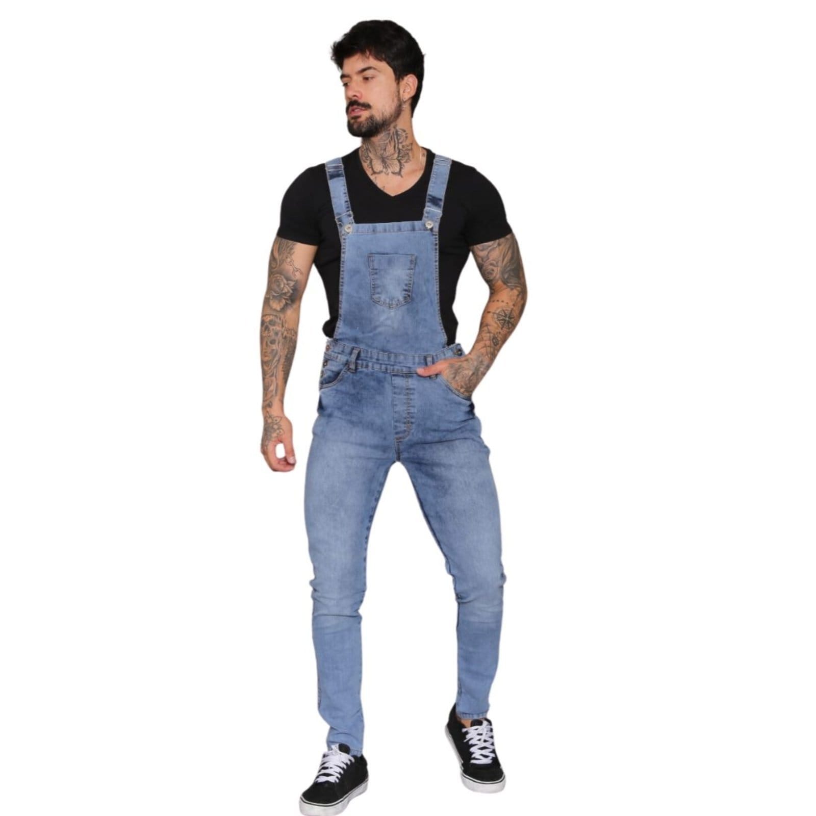 Macacão Masculino Jeans Loka Manchado