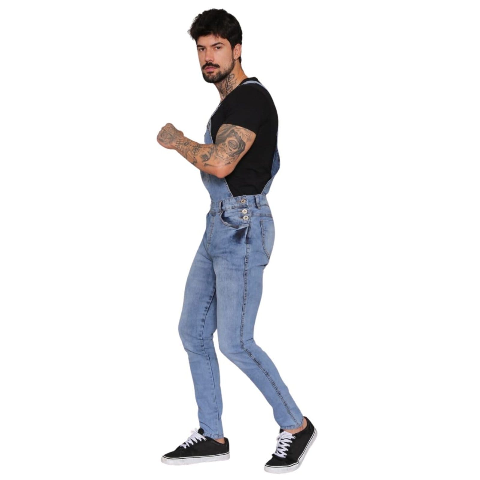 Vista 2 Macacão Masculino Jeans Loka Manchado Jeans Loka azul