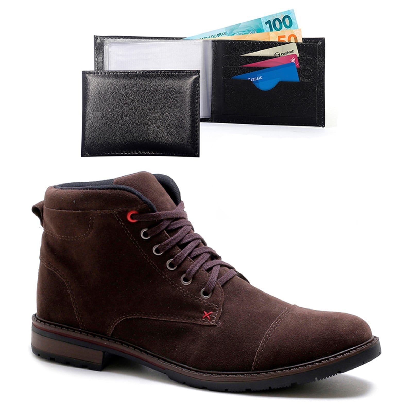 Bota Masculina Com Carteira Bredeni Confortavel Coturno Estilo Casual