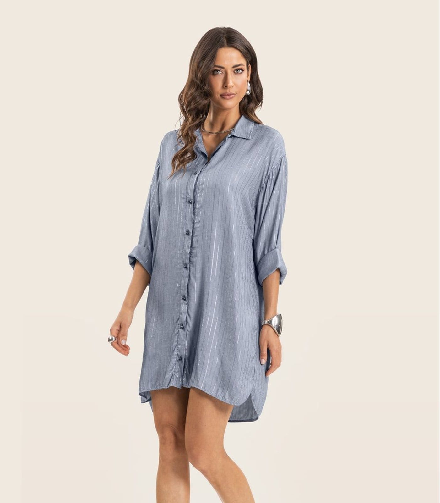 Vista 2 Vestido Chemise Feminino Com Botões Endless Endless azul