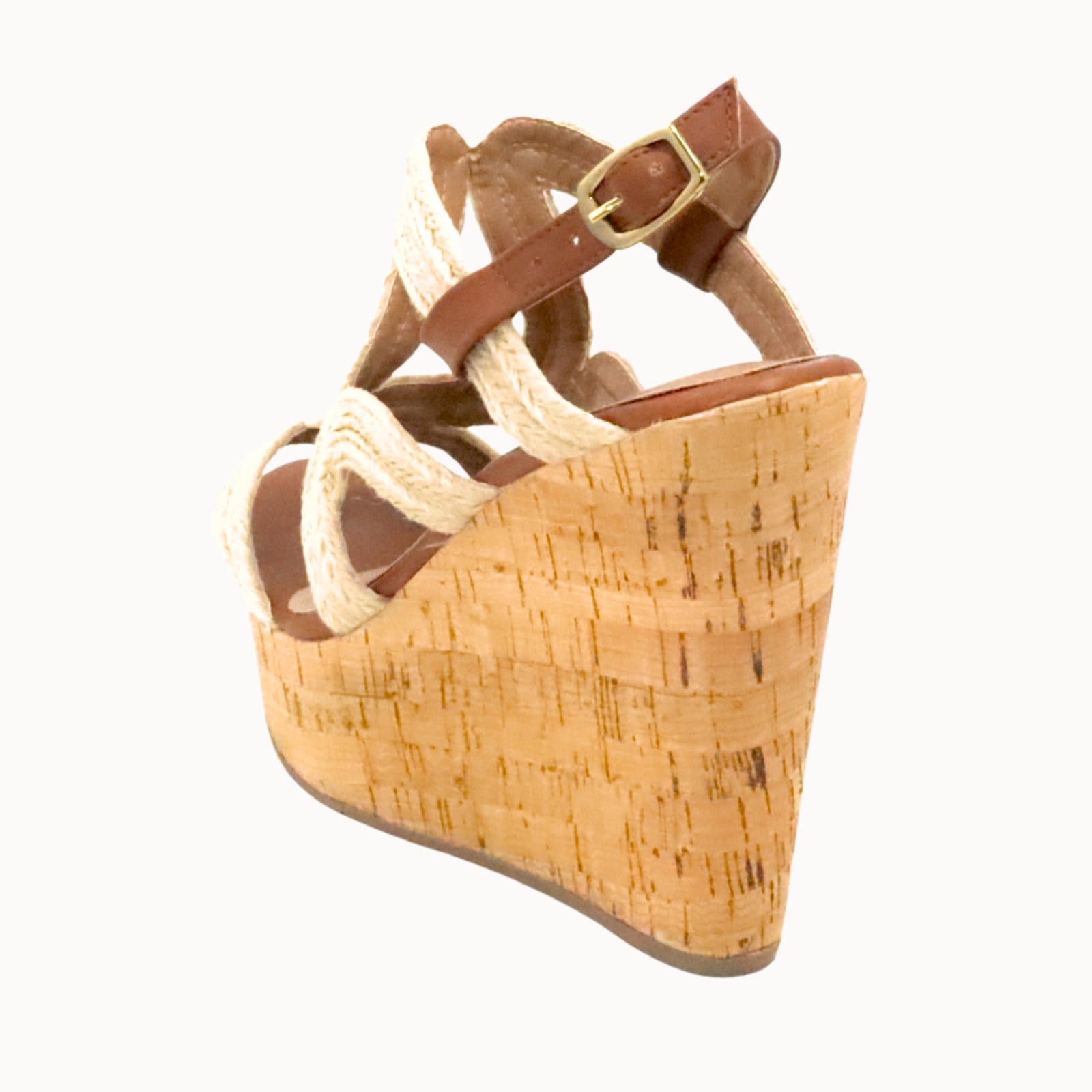 Vista 2 Sandália Anabela 4012 Corda e Cortiça Estilo Boho Chic Flor da Pele bege