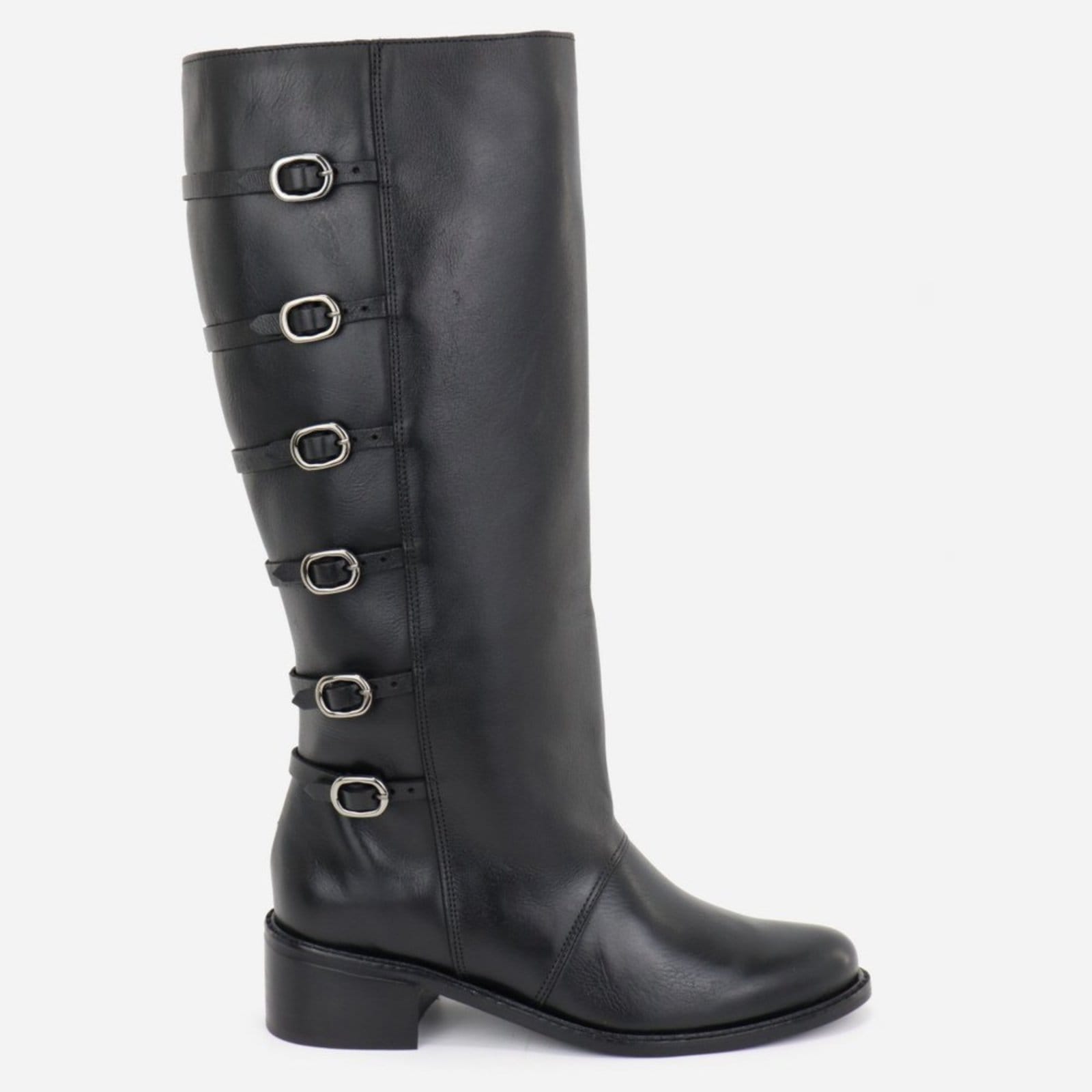 Bota Cano Longo Montaria Feminina Couro Legitimo Fivelas Ajustáveis Couro Conforto