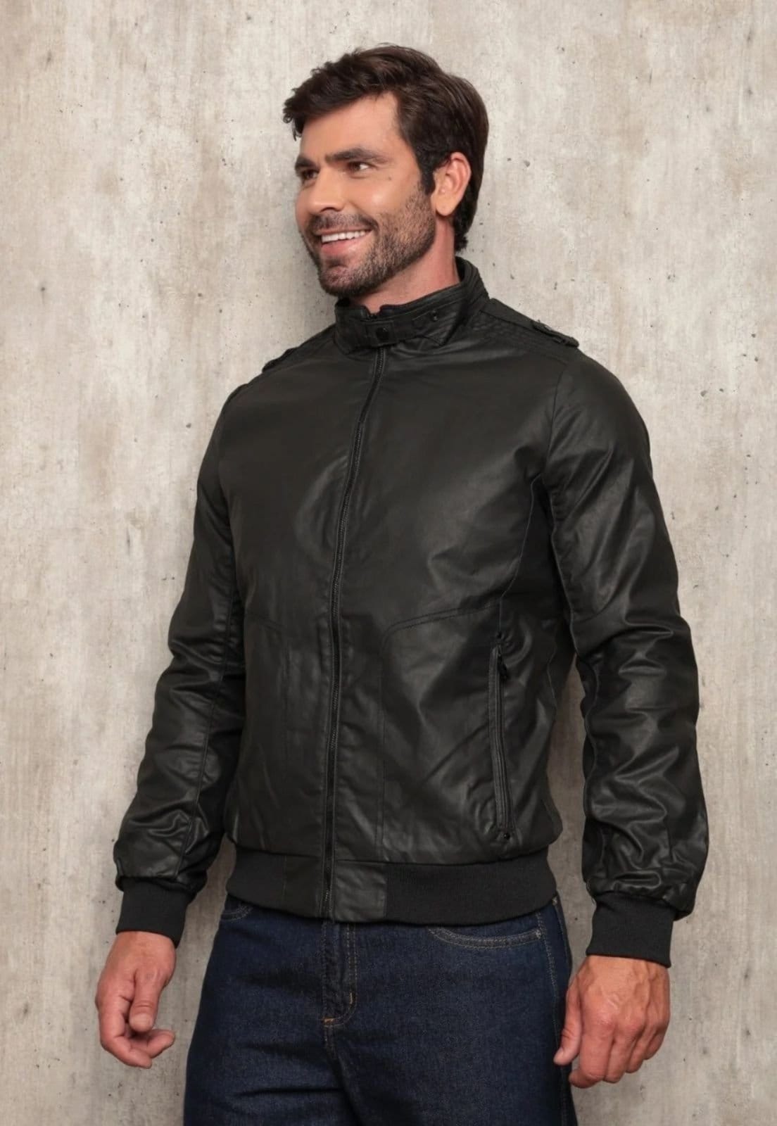 Jaqueta Masculina Motoqueiro Impermeável Kovali Forro Bolso Interno e Punho Ajustável Preta