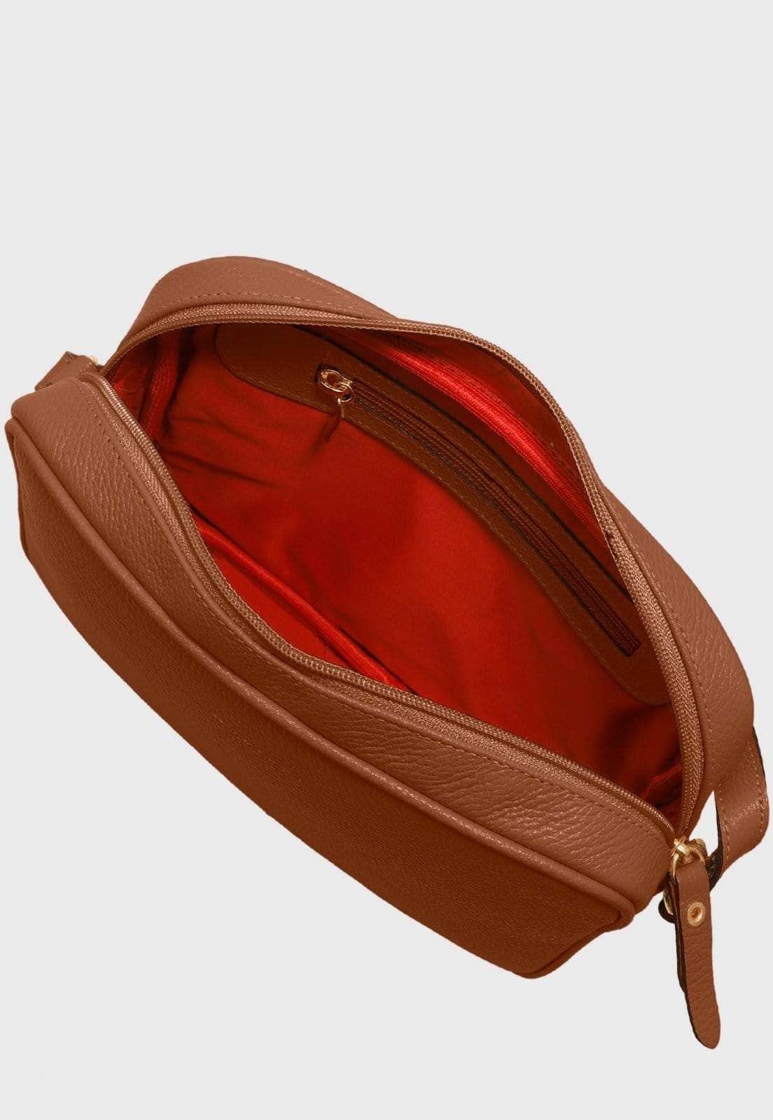 Vista 2 Bolsa Transversal Couro Mariart Maxi Jeri Camel Mariart caramelo