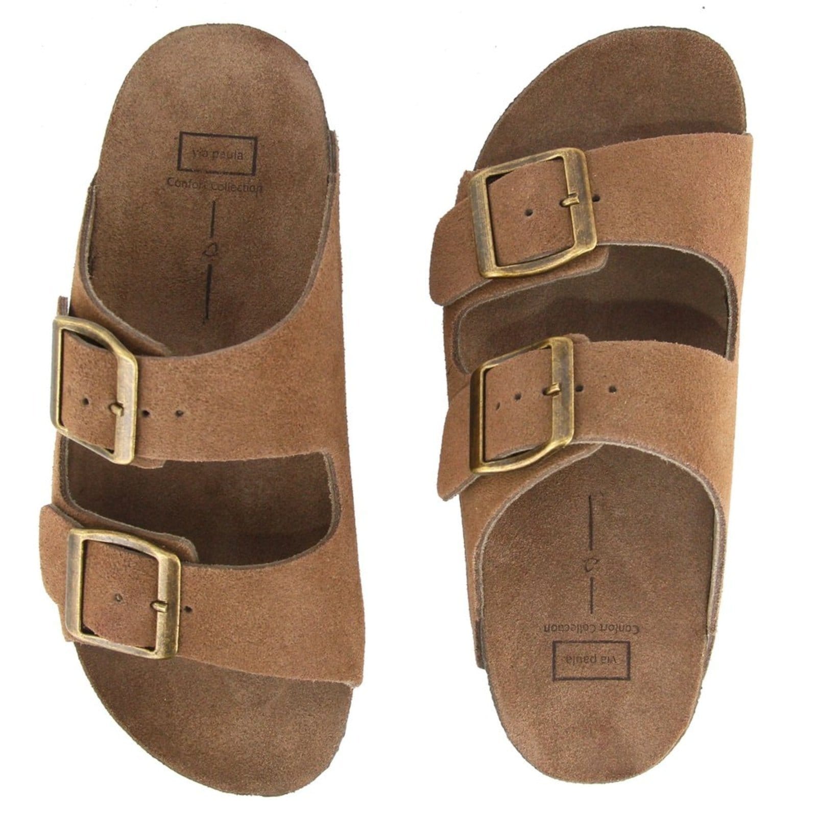 Vista 2 Rasteira Papete Feminina em Couro Acolchoada Maria Paula Areia MARIA PAULA cinza