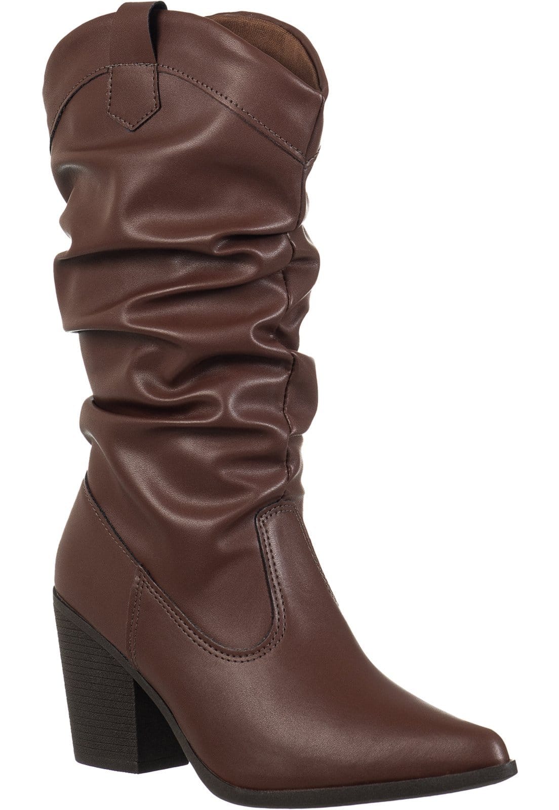 Bota Cano Médio GigiL Enrrugado Slouch Bico Fino Terra